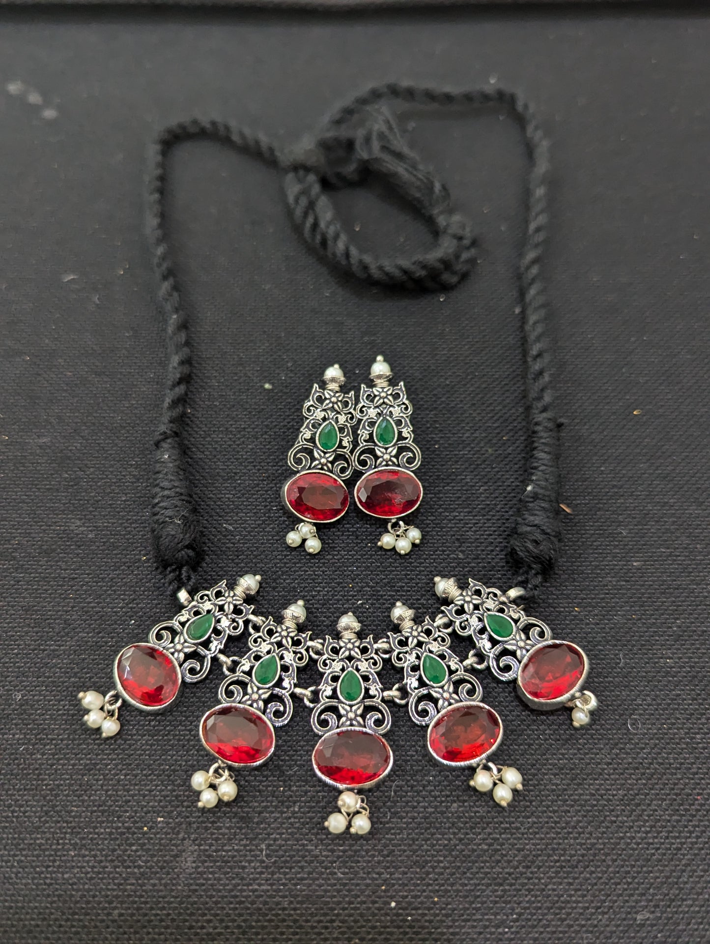 Oxidized Silver Polki Choker Set