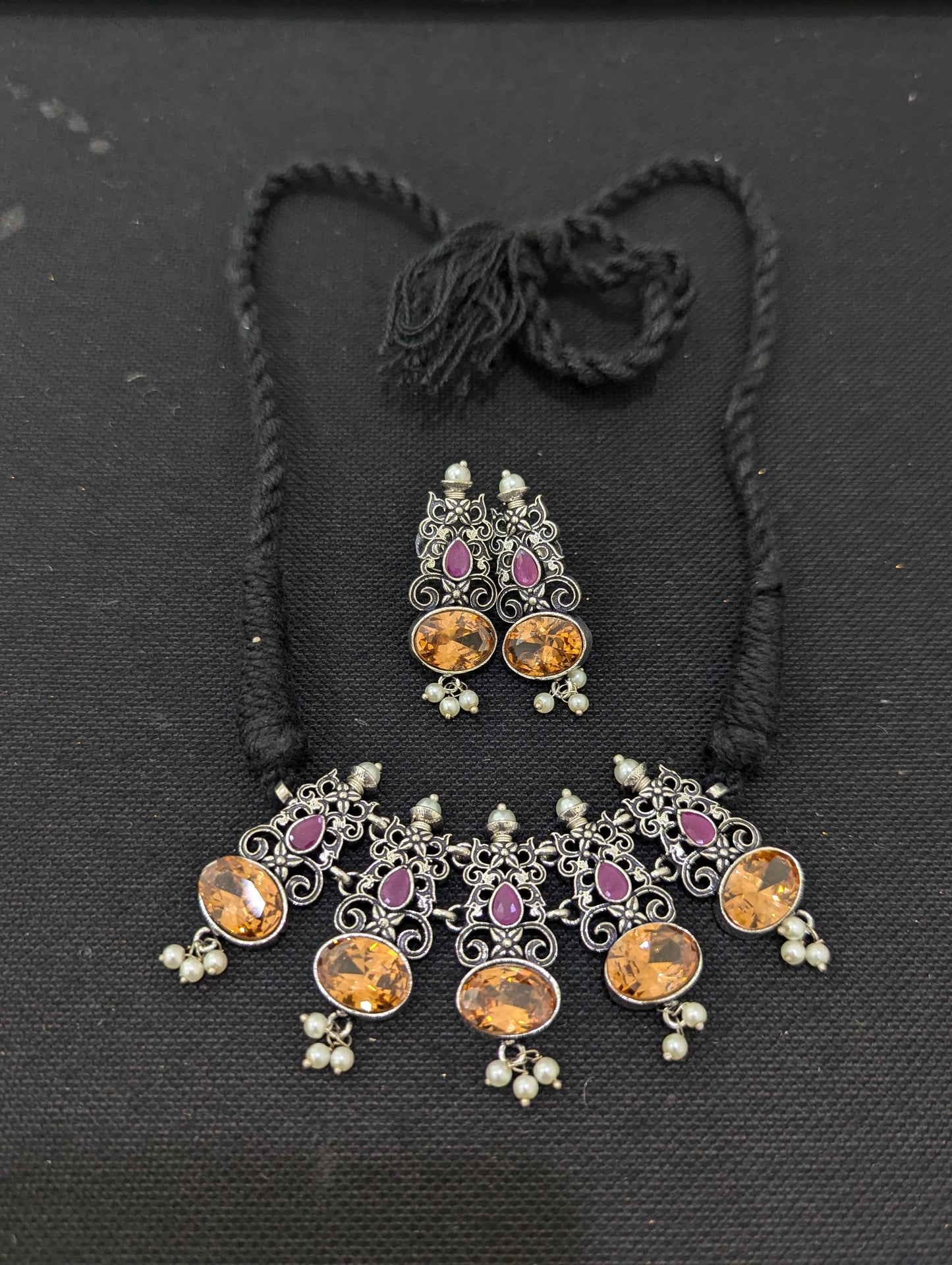 Oxidized Silver Polki Choker Set
