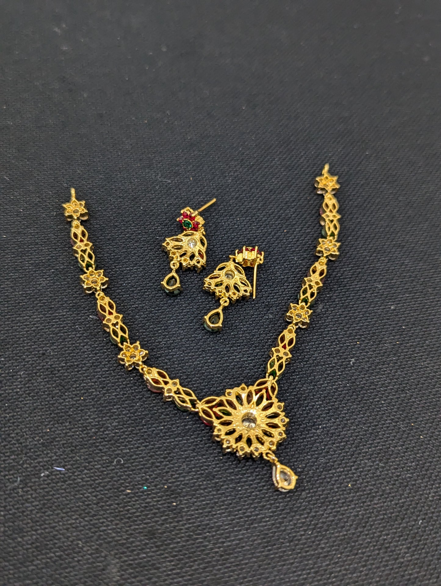 Flower CZ choker necklace and earrings set