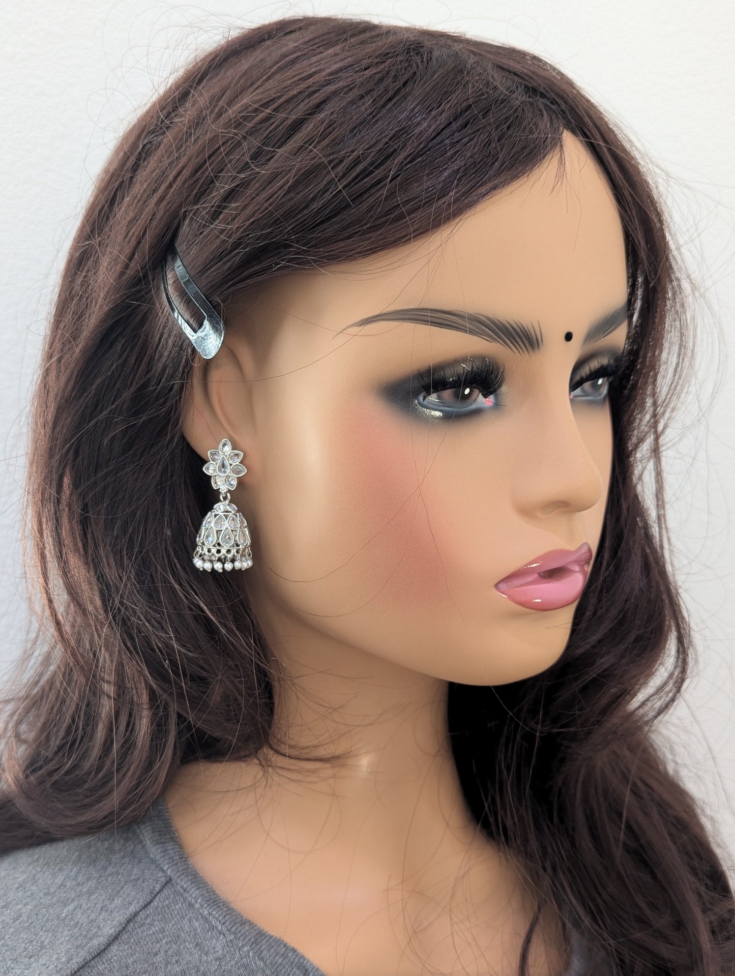 Bright Silver Polki Jhumka earrings