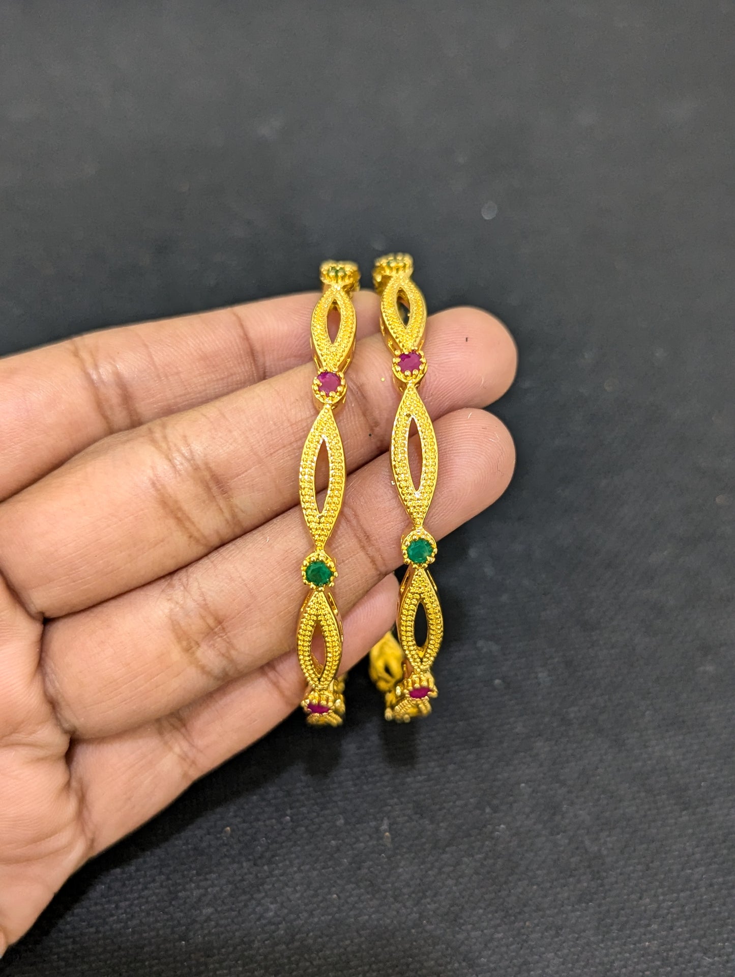 Ruby Green CZ stone One gram gold bangles