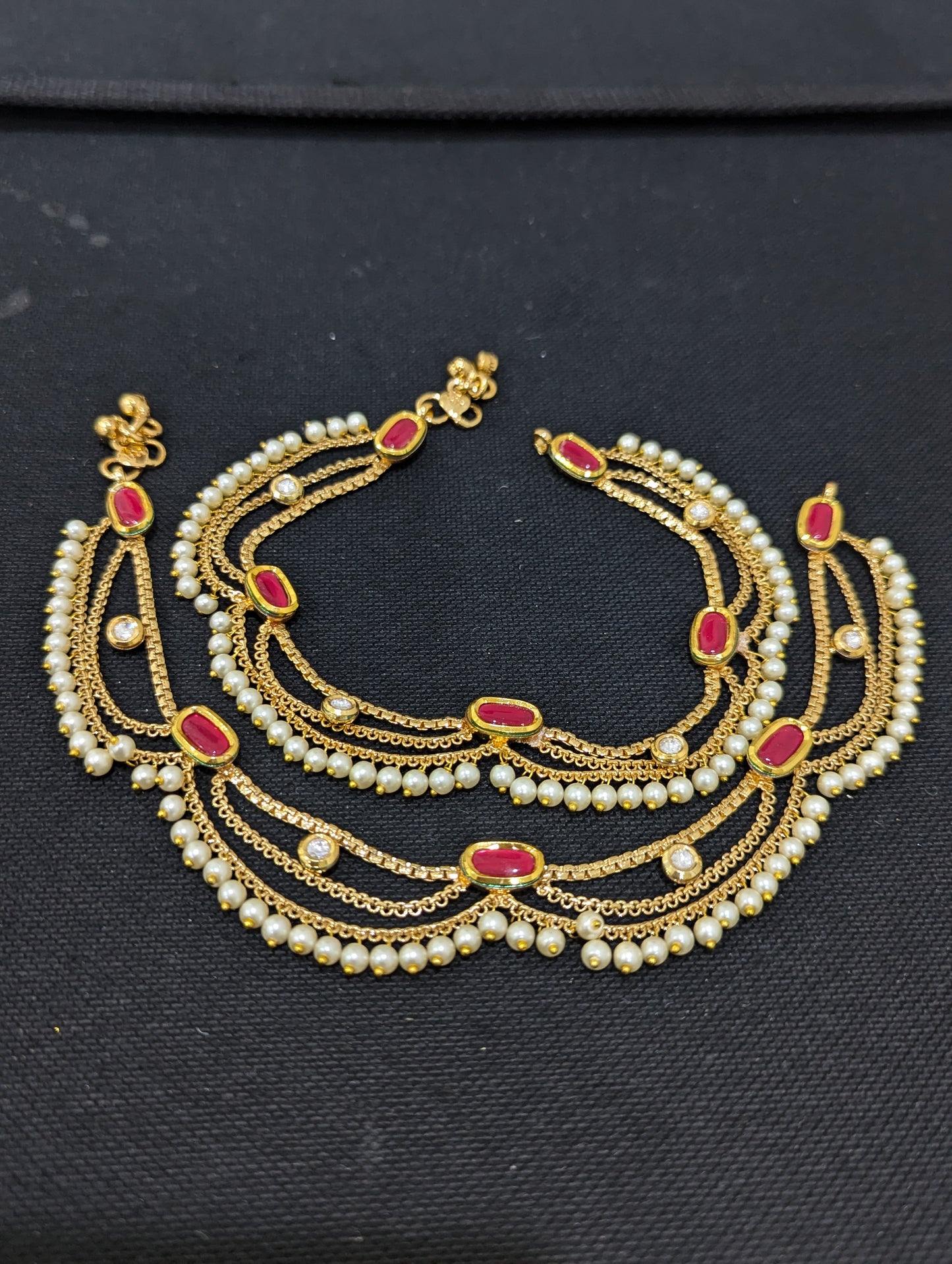 Gold plated 3 layer Kundan Bridal Anklets