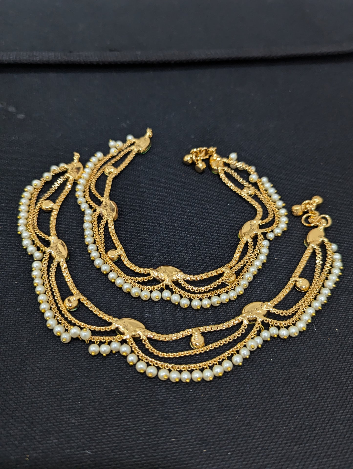 Gold plated 3 layer Kundan Bridal Anklets