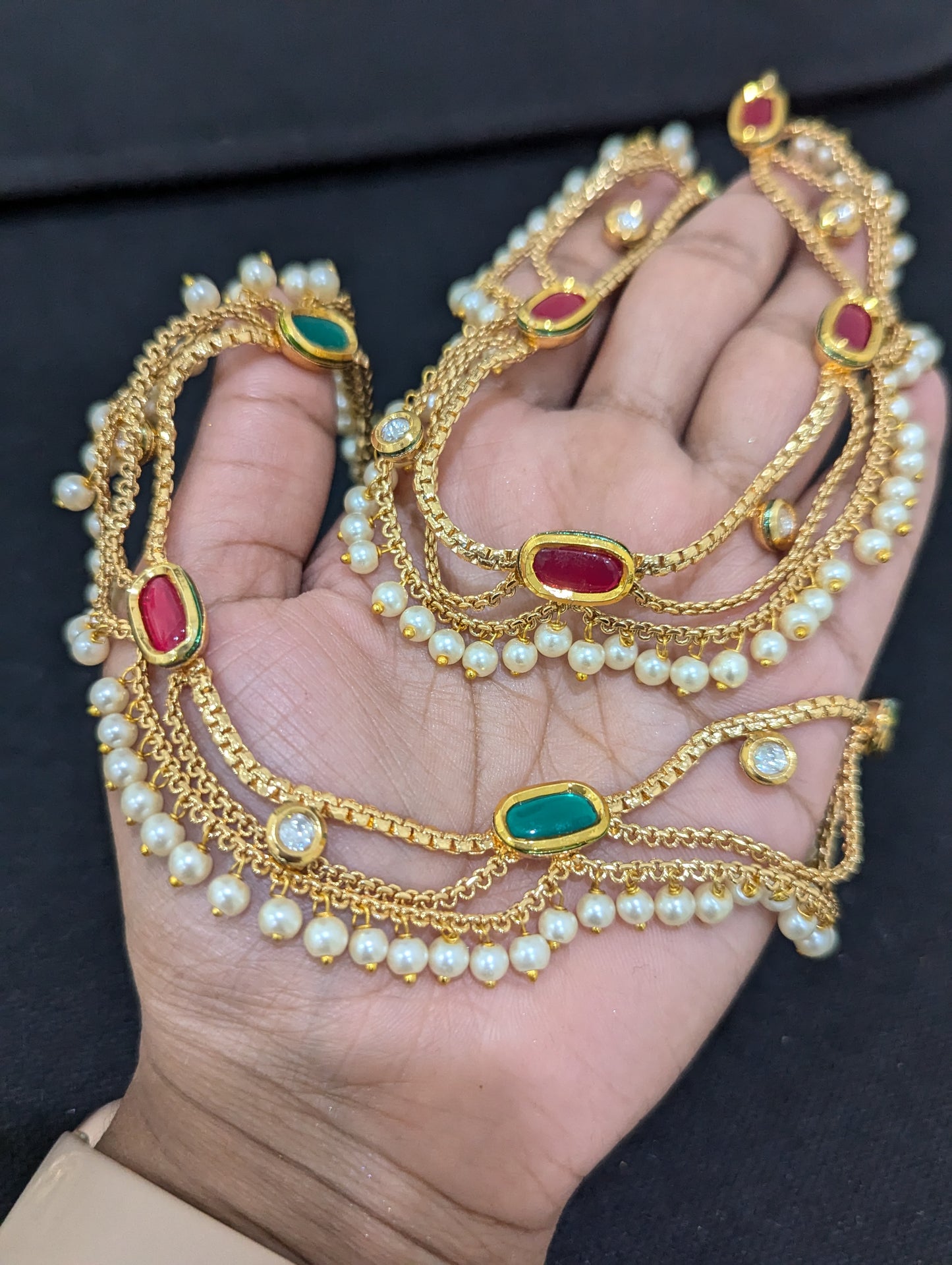 Gold plated 3 layer Kundan Bridal Anklets