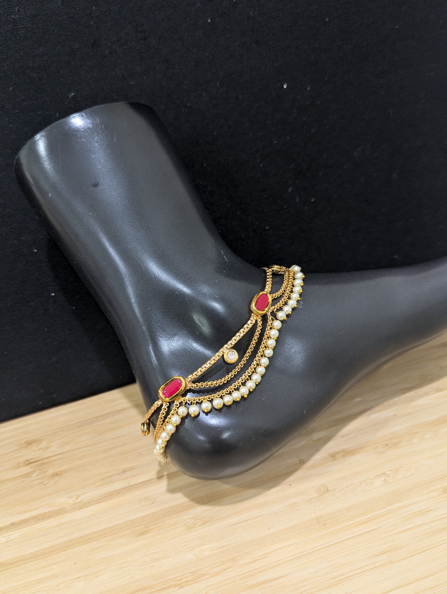 Gold plated 3 layer Kundan Bridal Anklets