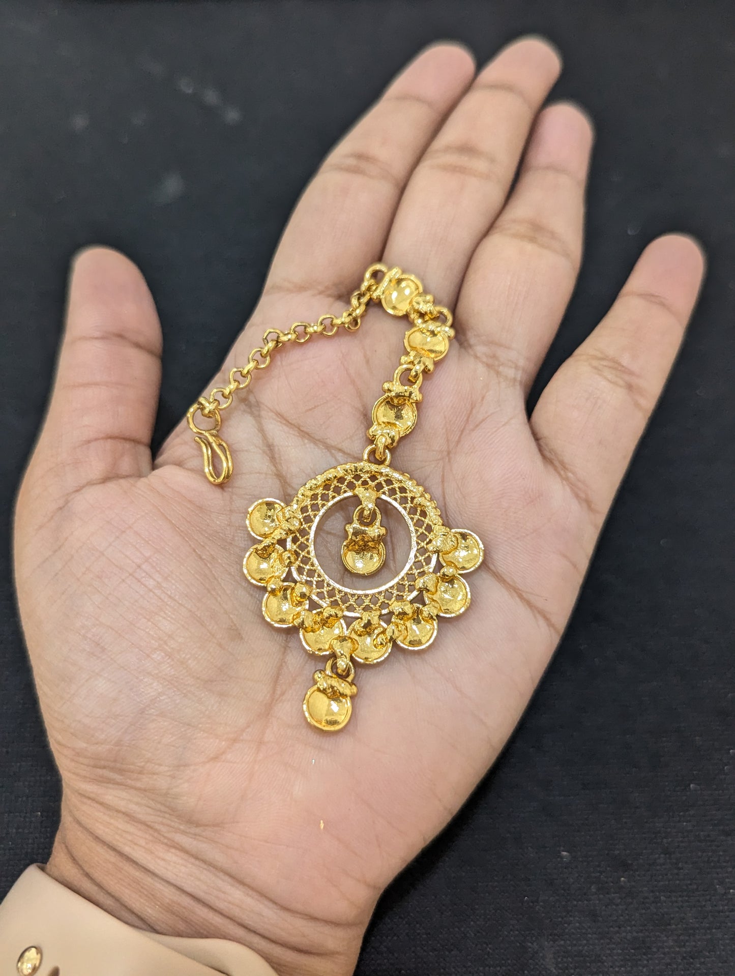 Gold plated Hollow Chandbali Maang Tikka