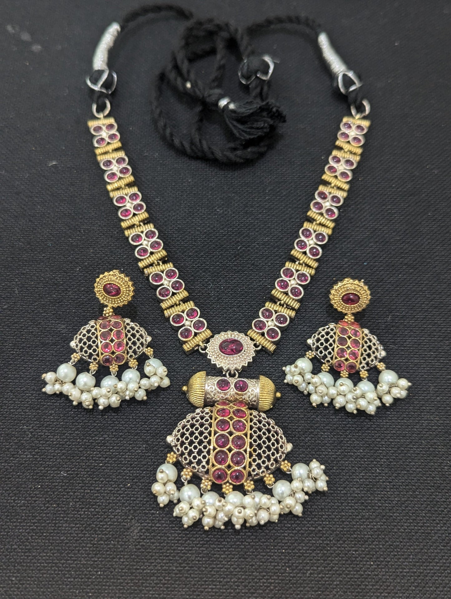 Guttapusalu CZ stone German silver Choker and Earrings set