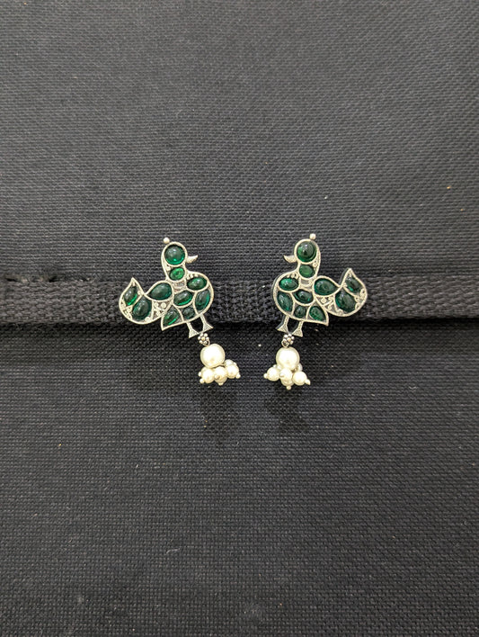 Oxidized silver Kemp stone Peacock Stud Earrings