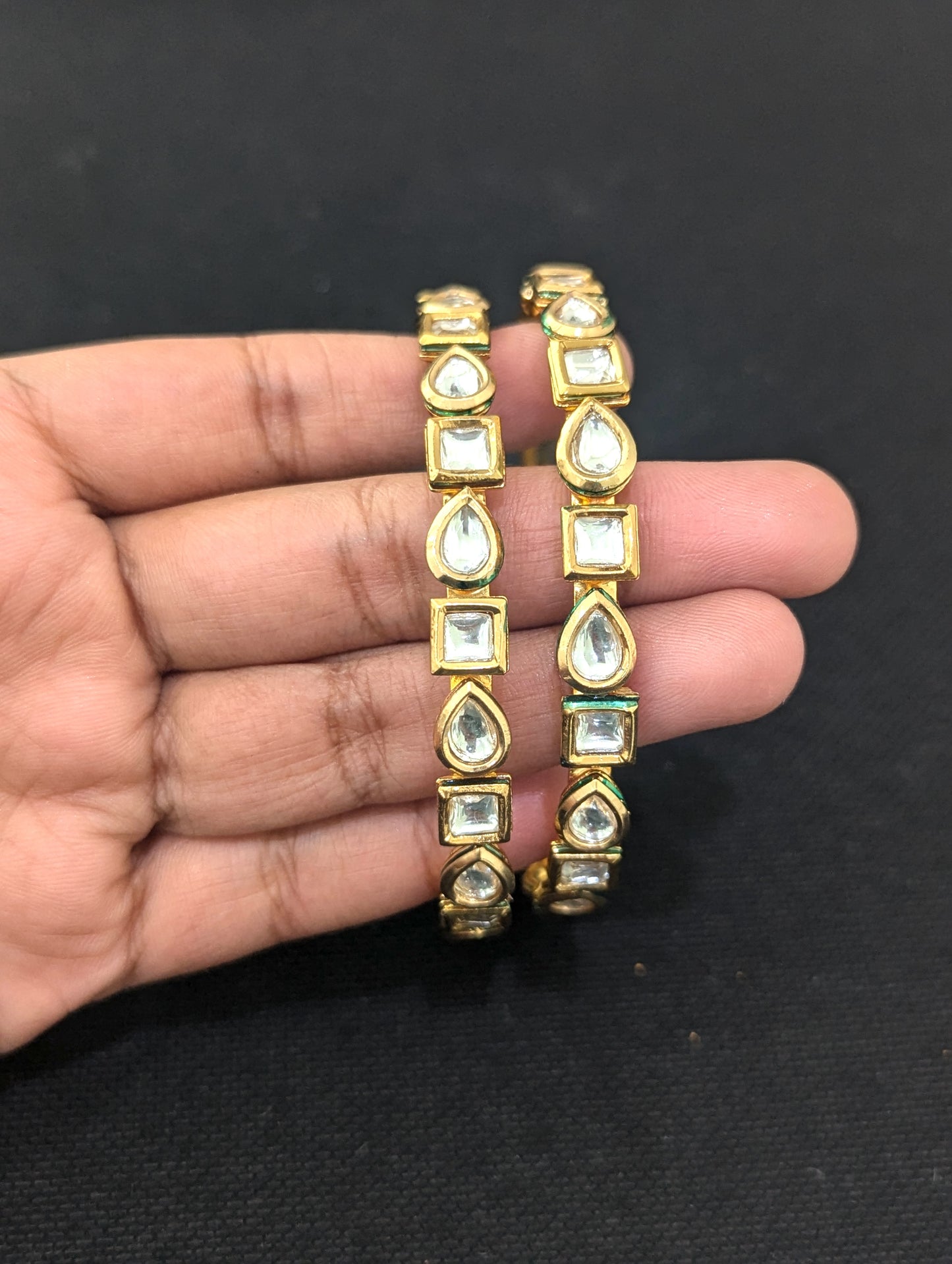 Teardrop Square kundan stone Bangles