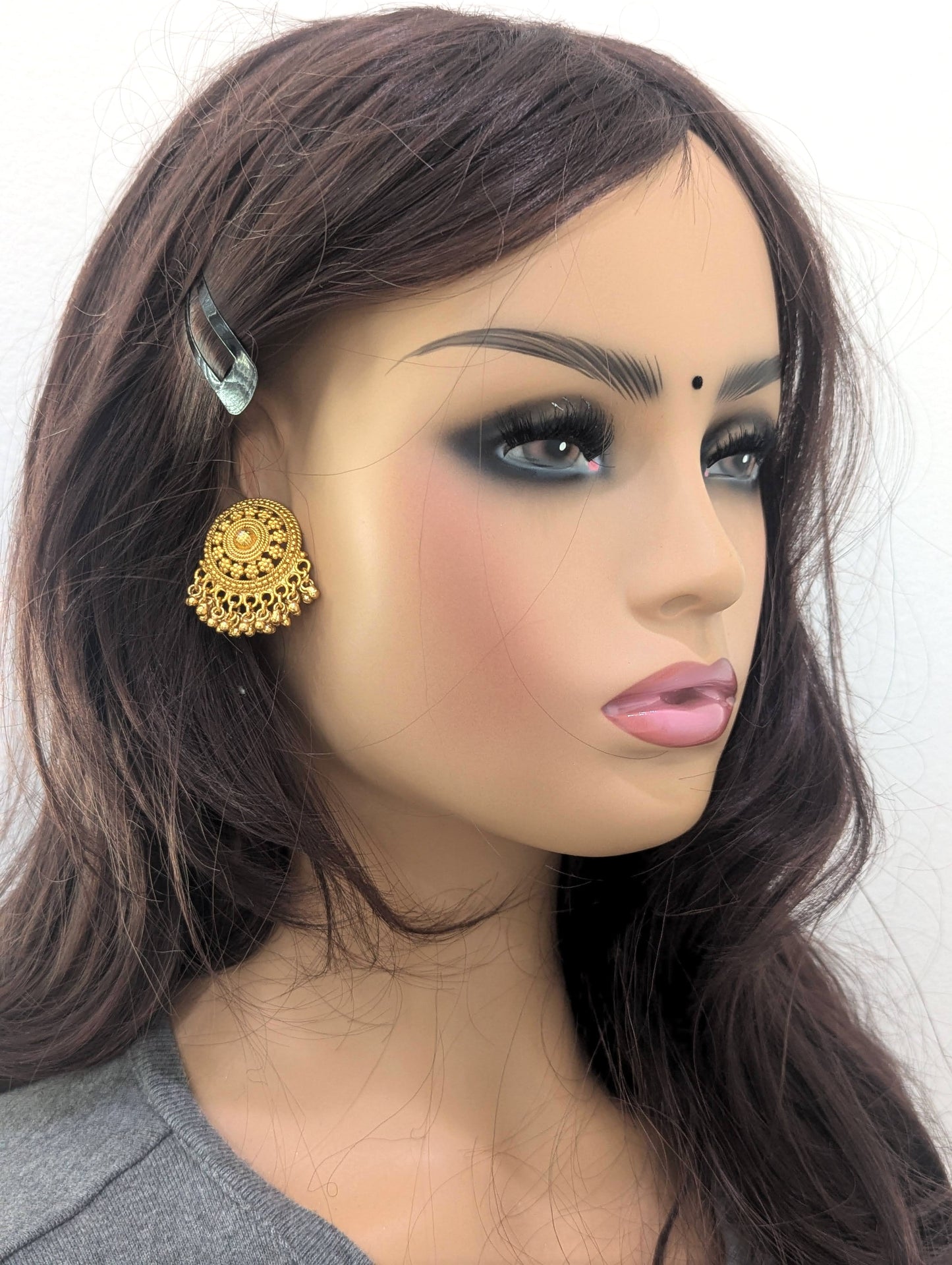 Gold cluster bead dangle Stud earrings - D2