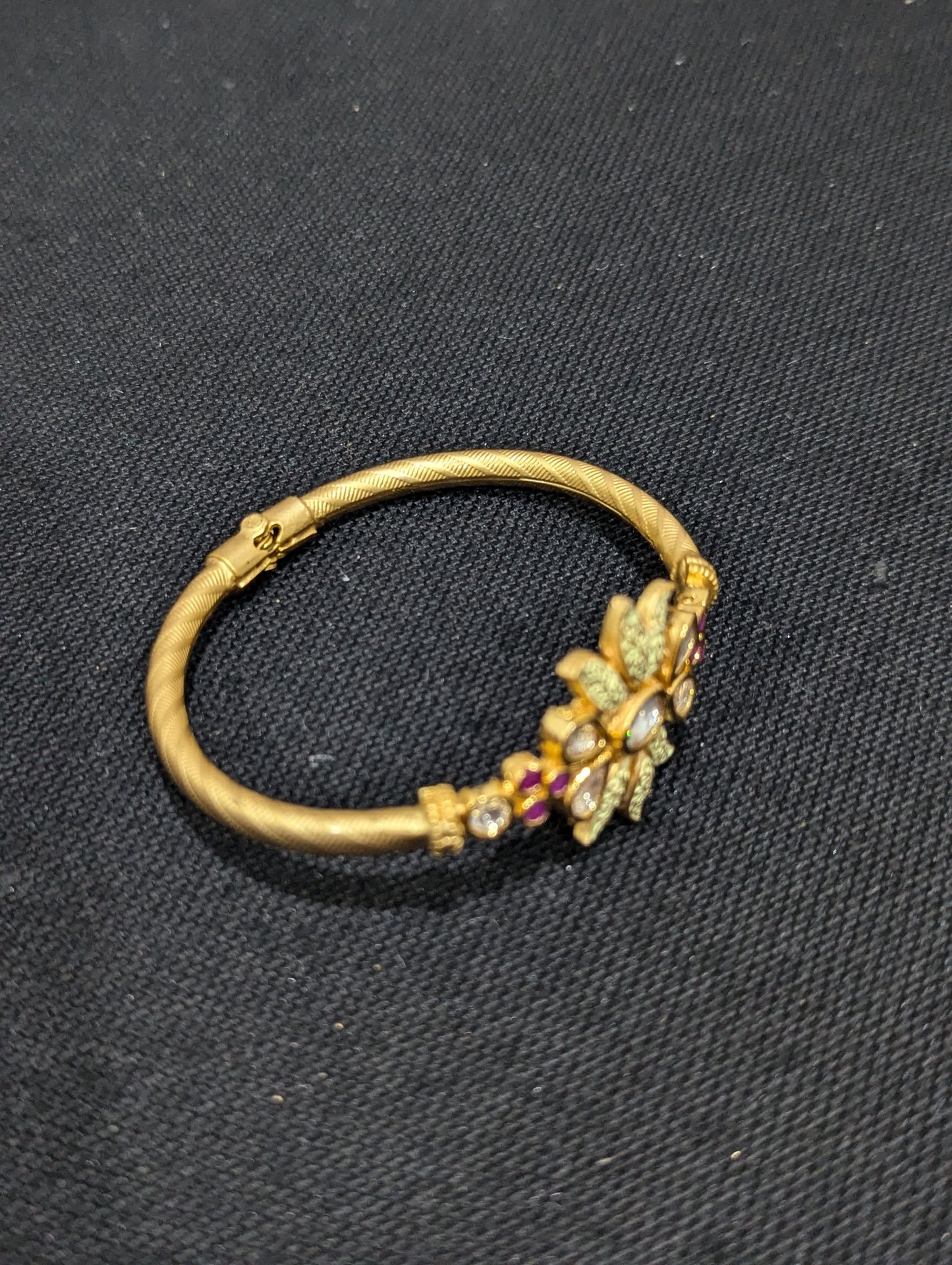 Lotus Flower center uncut kundan stone openable bangle bracelet