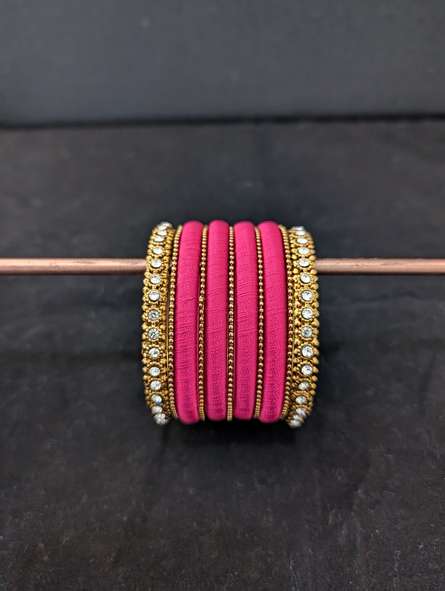 Silk Thread plain and Metal Bangles - Set of 11 bangles