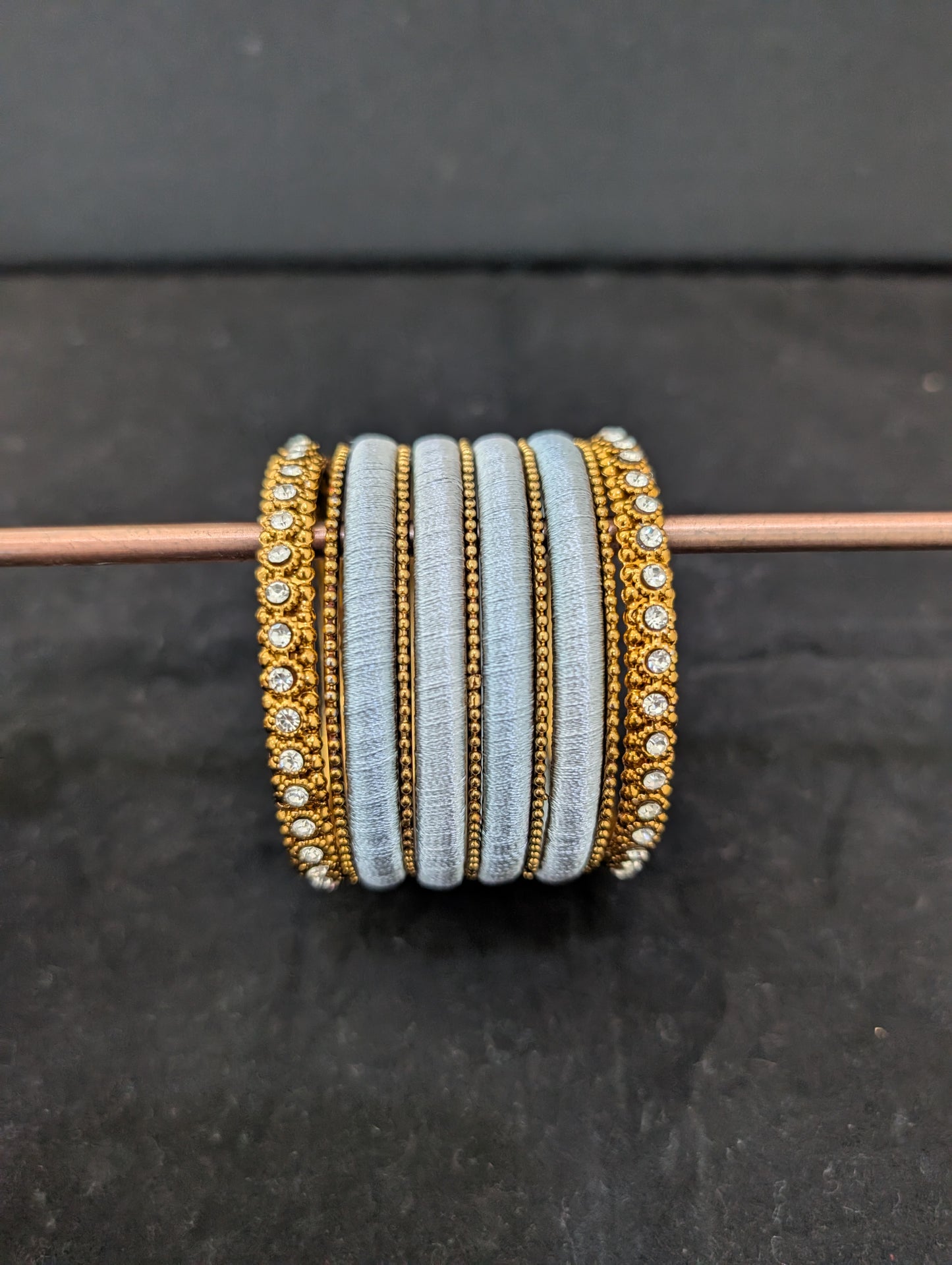 Silk Thread plain and Metal Bangles - Set of 11 bangles
