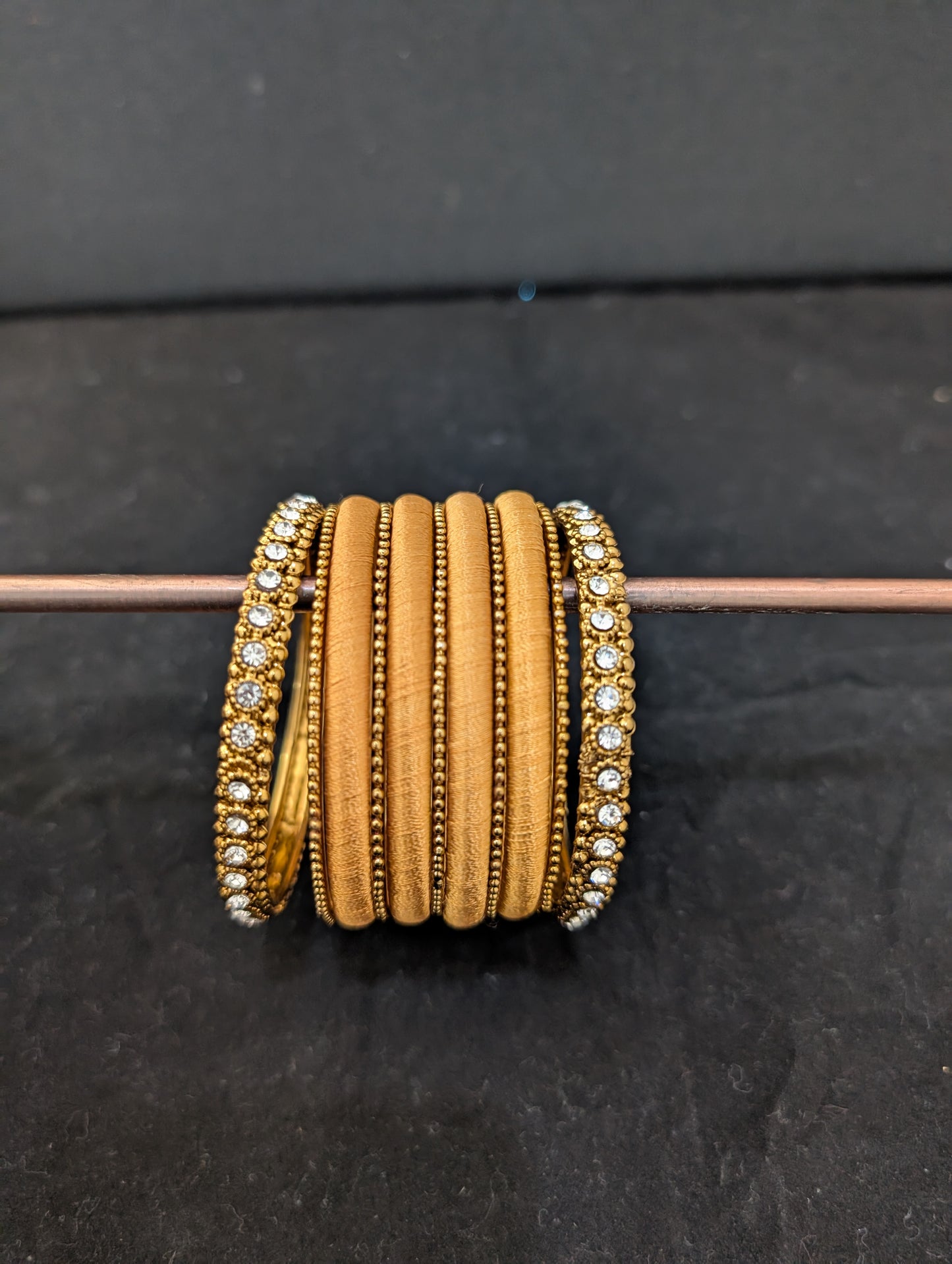 Silk Thread plain and Metal Bangles - Set of 11 bangles
