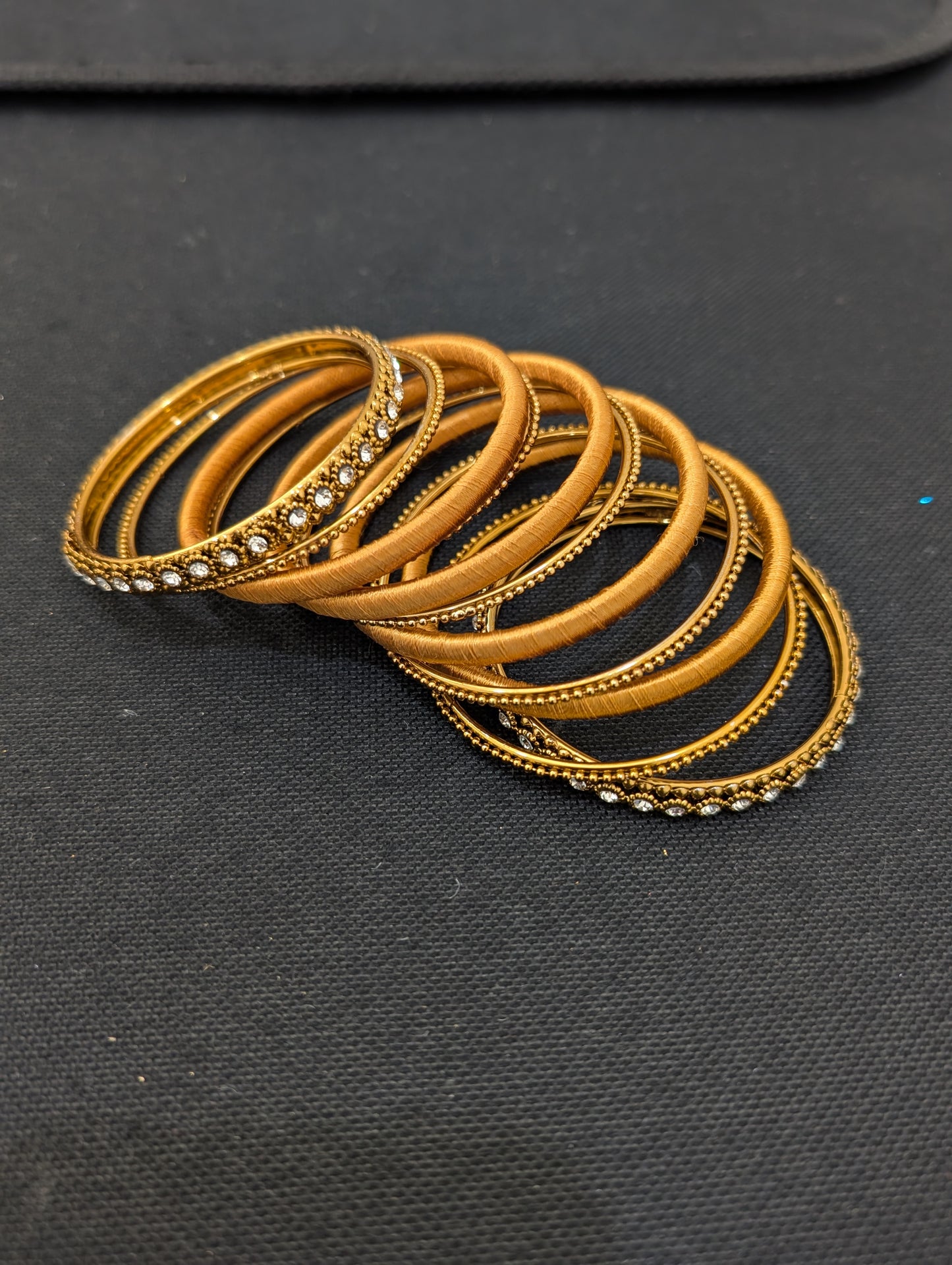 Silk Thread plain and Metal Bangles - Set of 11 bangles