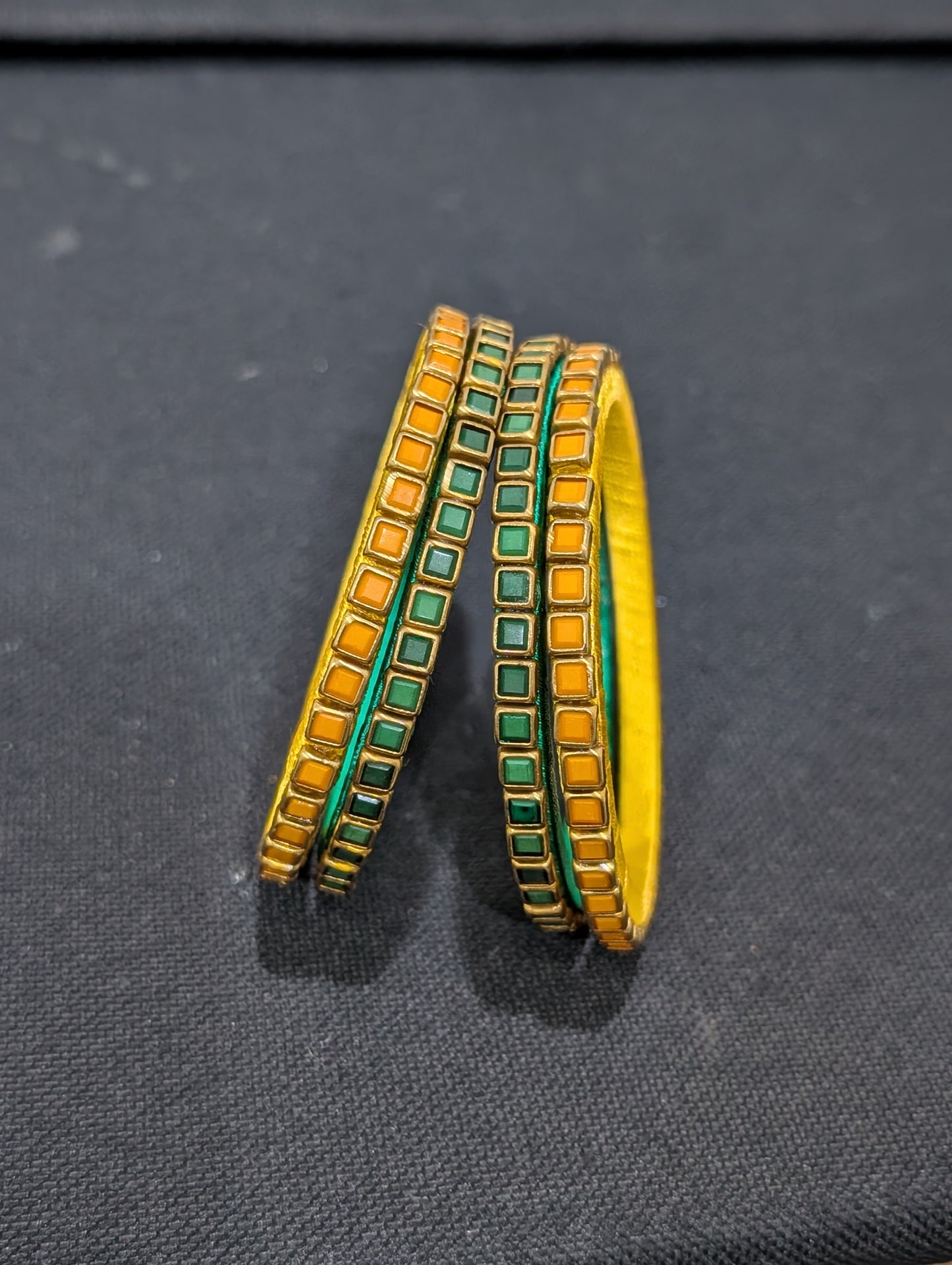 Colorful Silk Thread Bangles - Faux Kemp stone - Set of 4