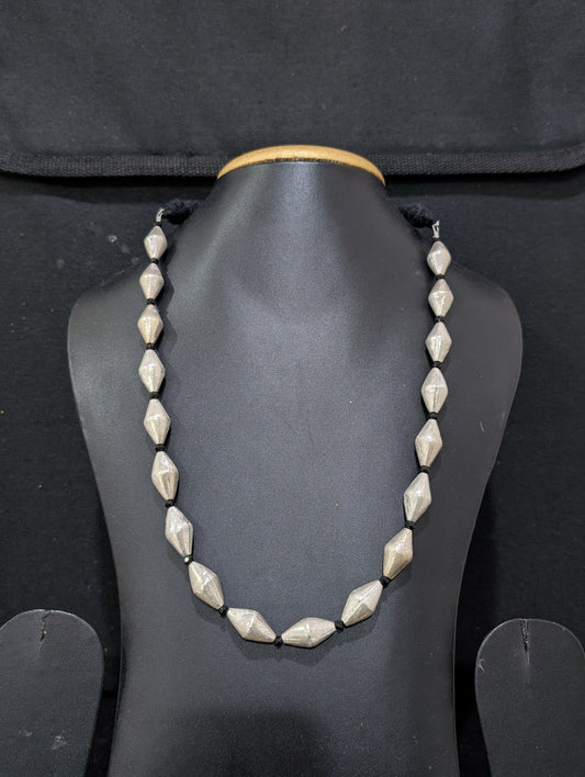 Bright silver Dholki bead Necklace