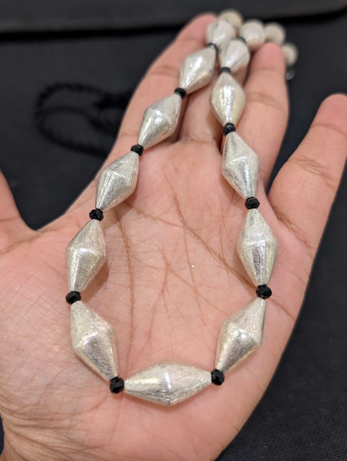 Bright silver Dholki bead Necklace