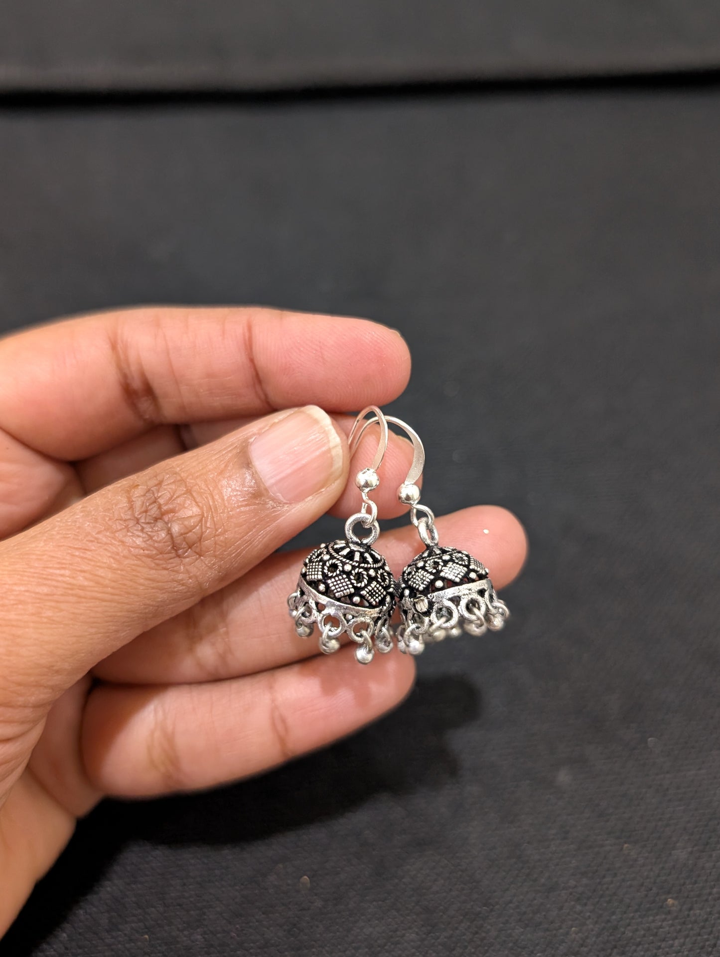 Oxidized Silver simple beaded necklace and Earrings set