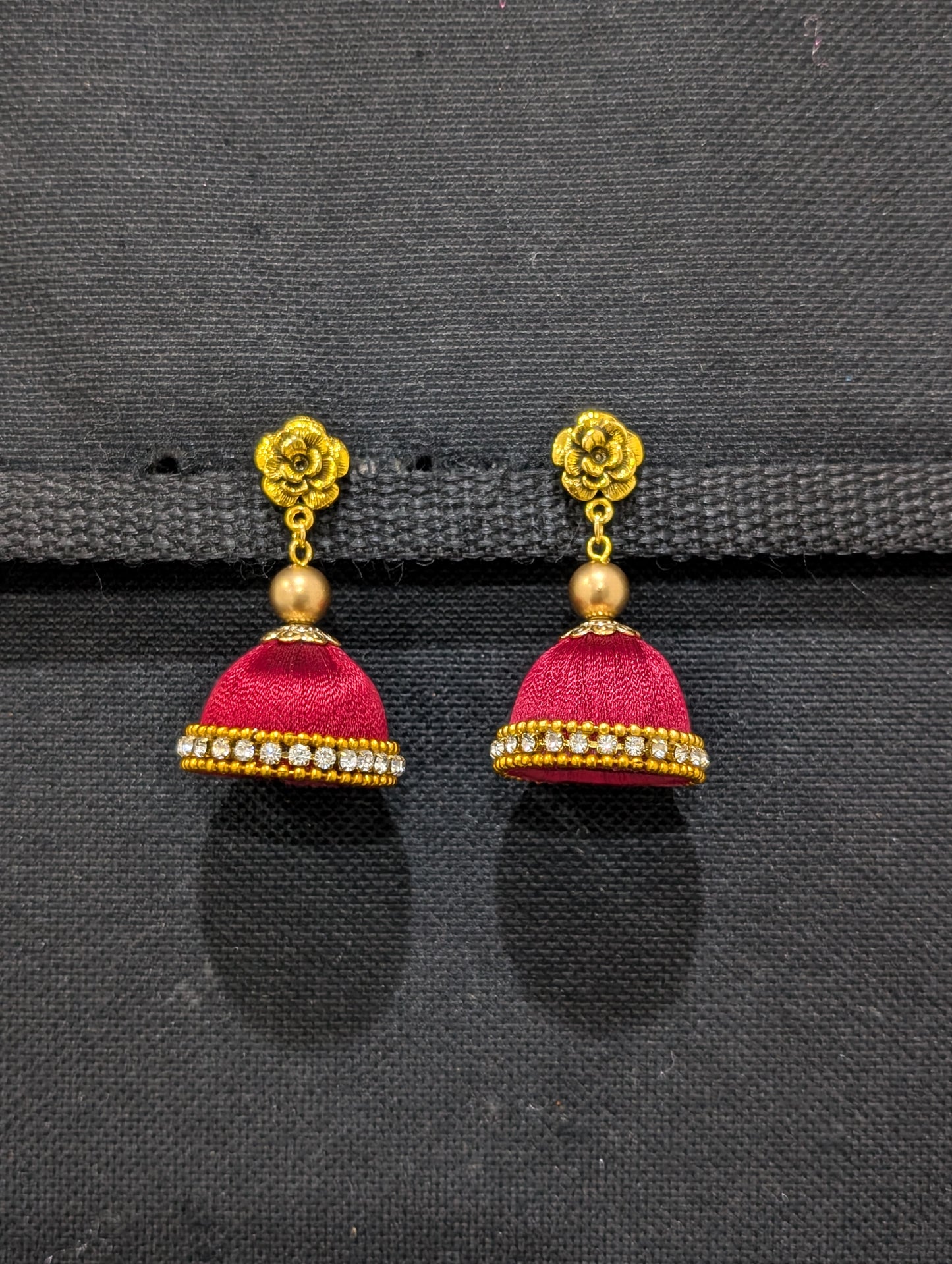 Silk Thread Flower stud Jhumka Earrings - Medium size