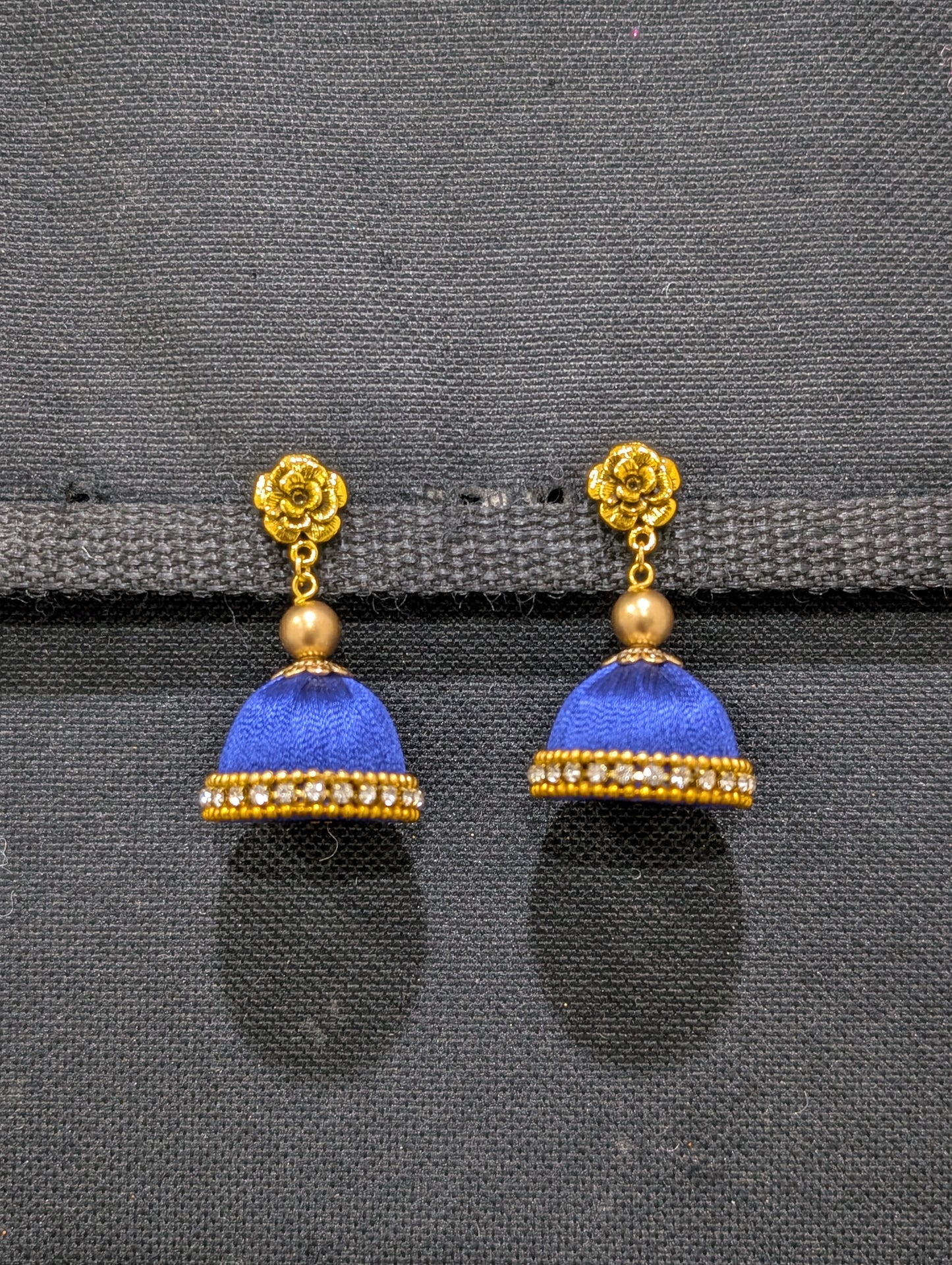 Silk Thread Flower stud Jhumka Earrings - Medium size