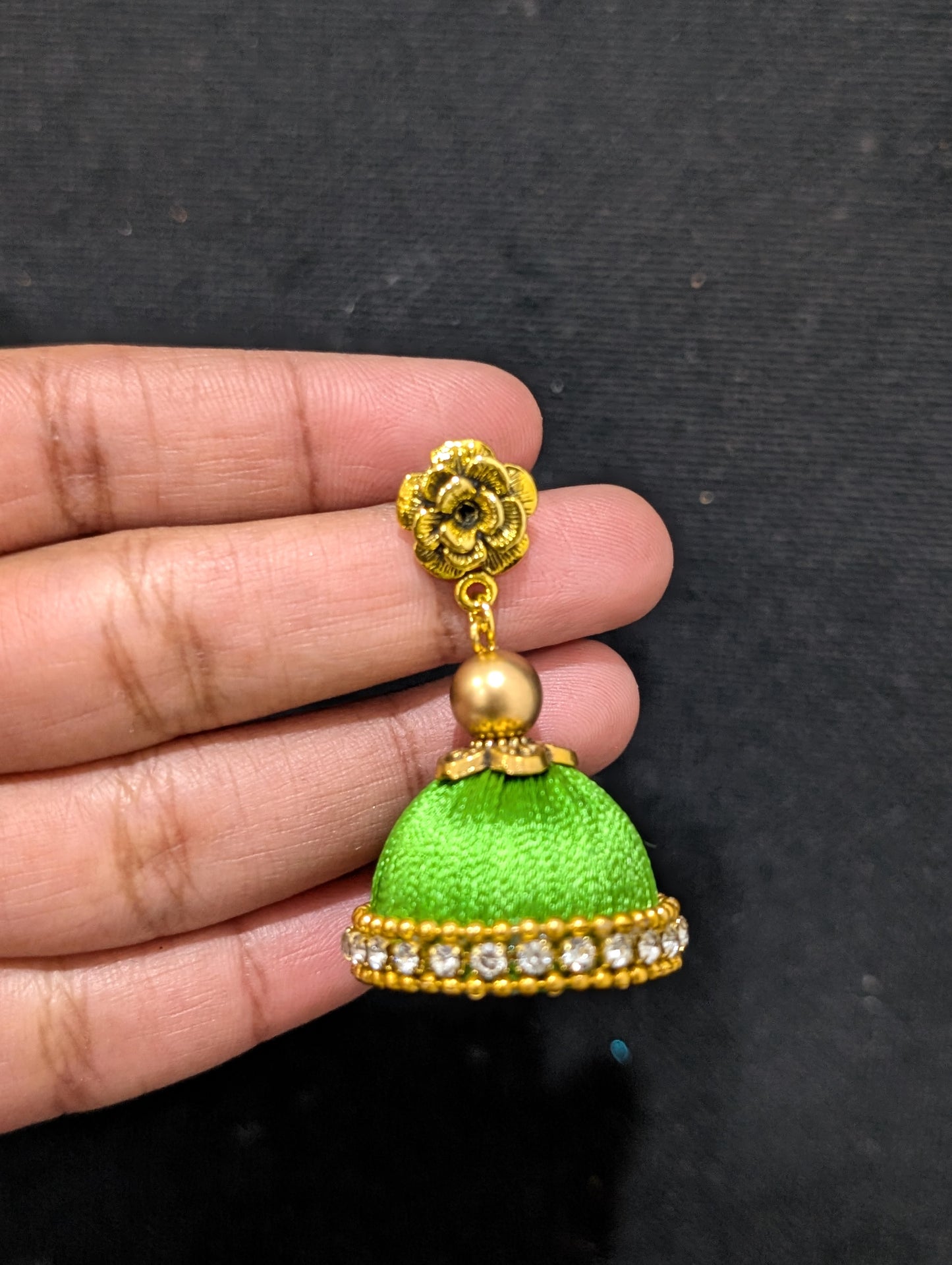 Silk Thread Flower stud Jhumka Earrings - Medium size