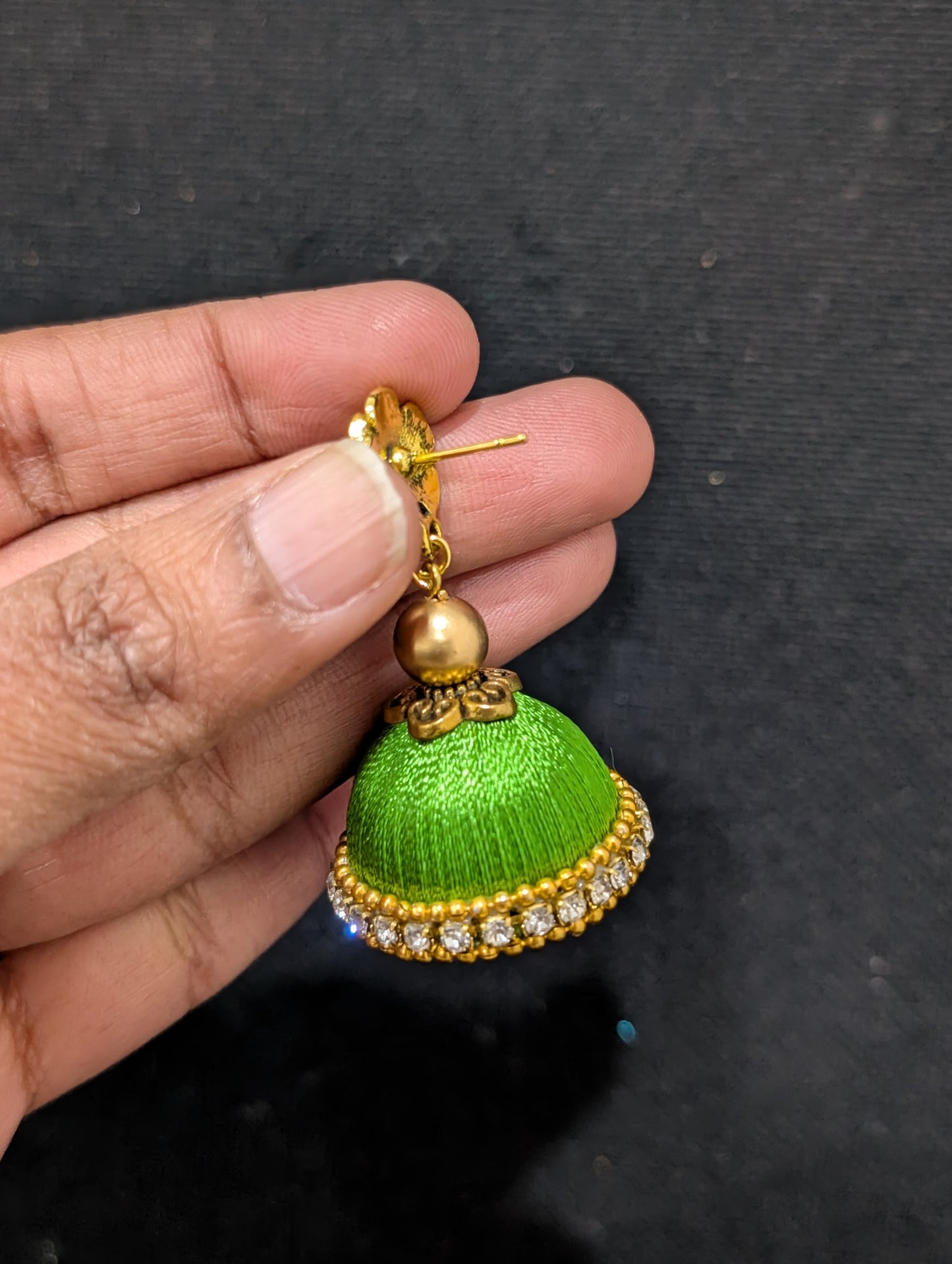 Silk Thread Flower stud Jhumka Earrings - Medium size