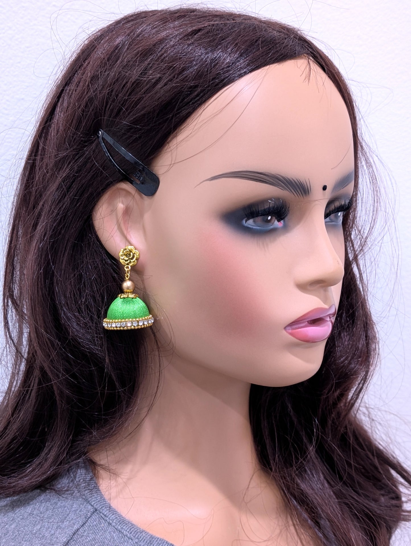 Silk Thread Flower stud Jhumka Earrings - Medium size