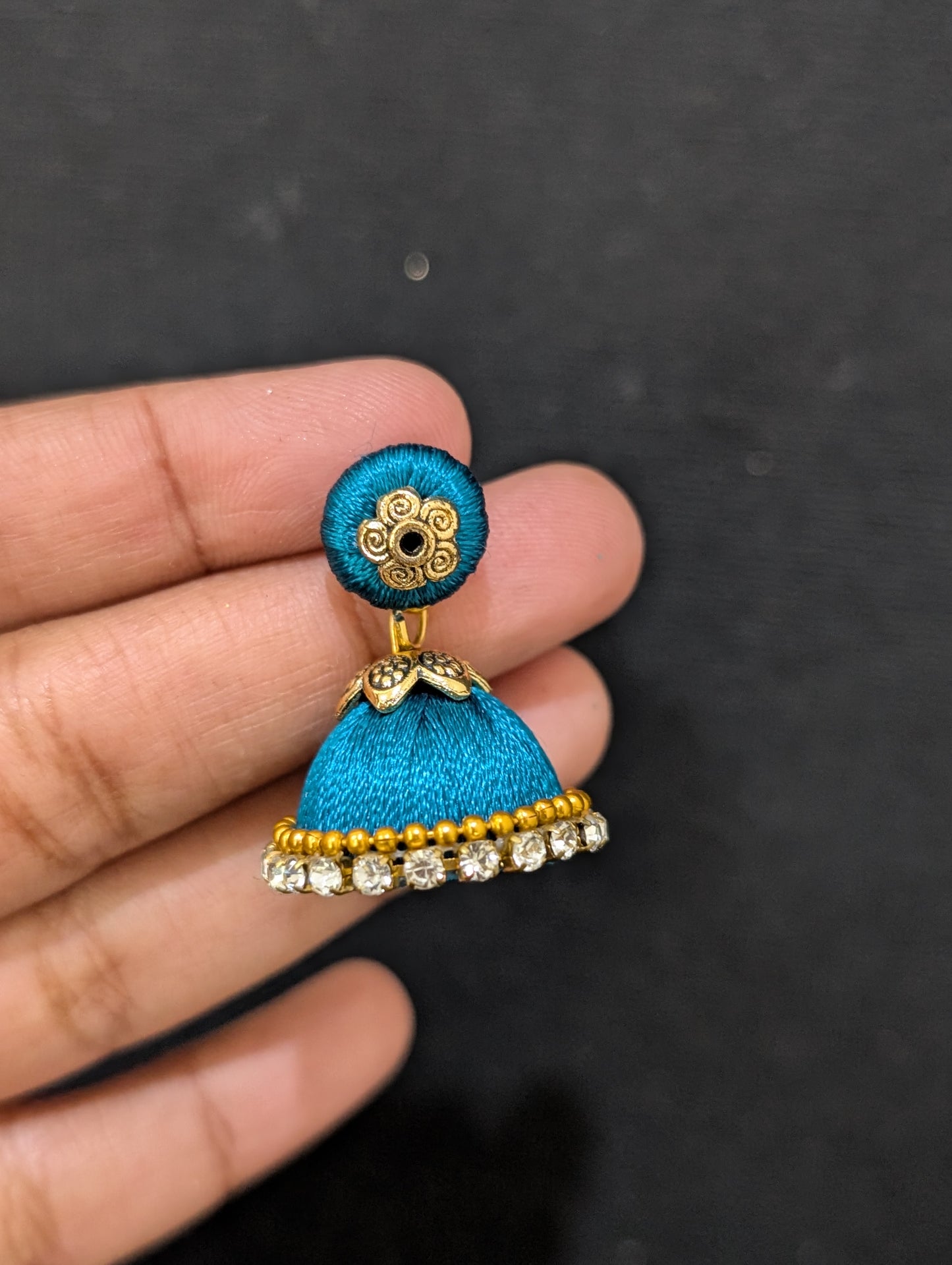 Silk thread small jhumka earrings - Design 1