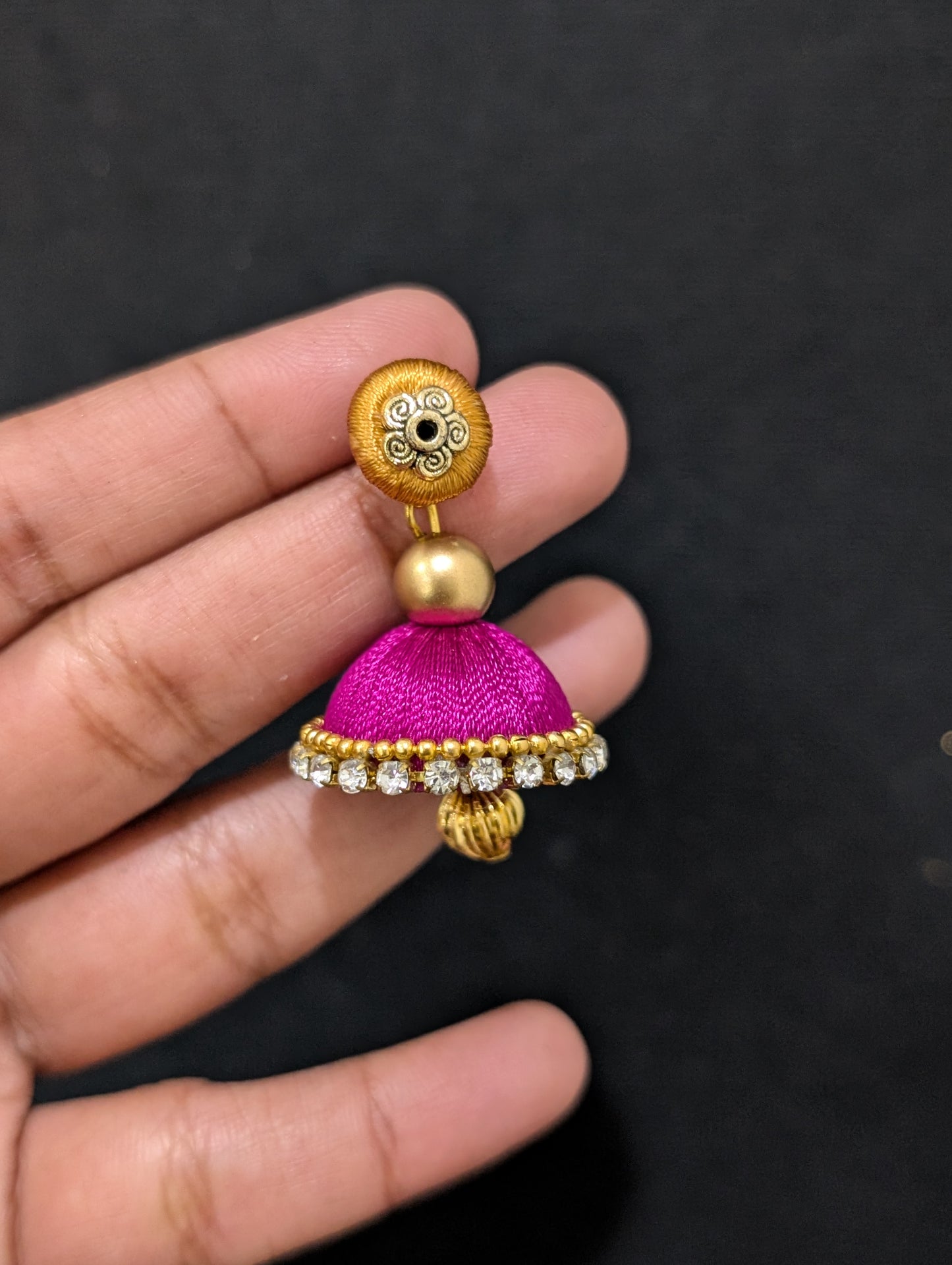 Silk thread small jhumka earrings - Design 2