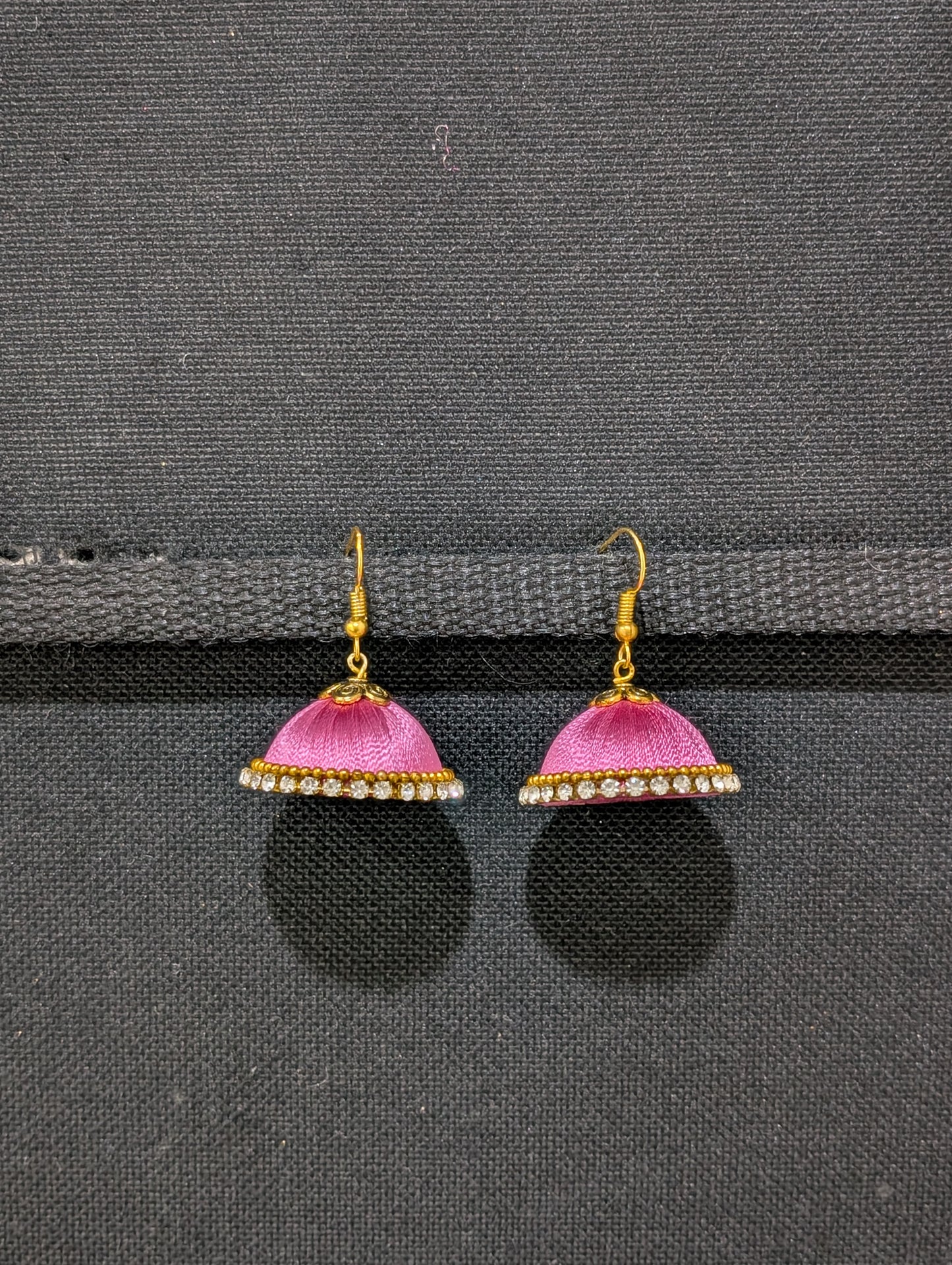 Silk Thread stone work hook Jhumka Earrings - Medium size