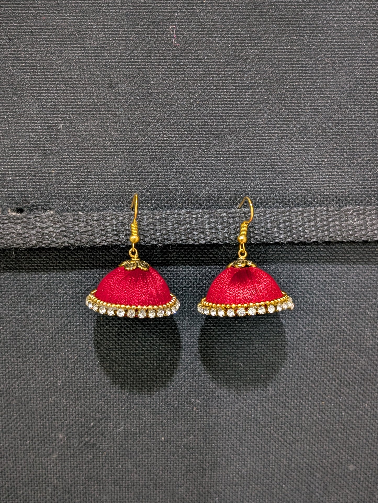 Silk Thread stone work hook Jhumka Earrings - Medium size