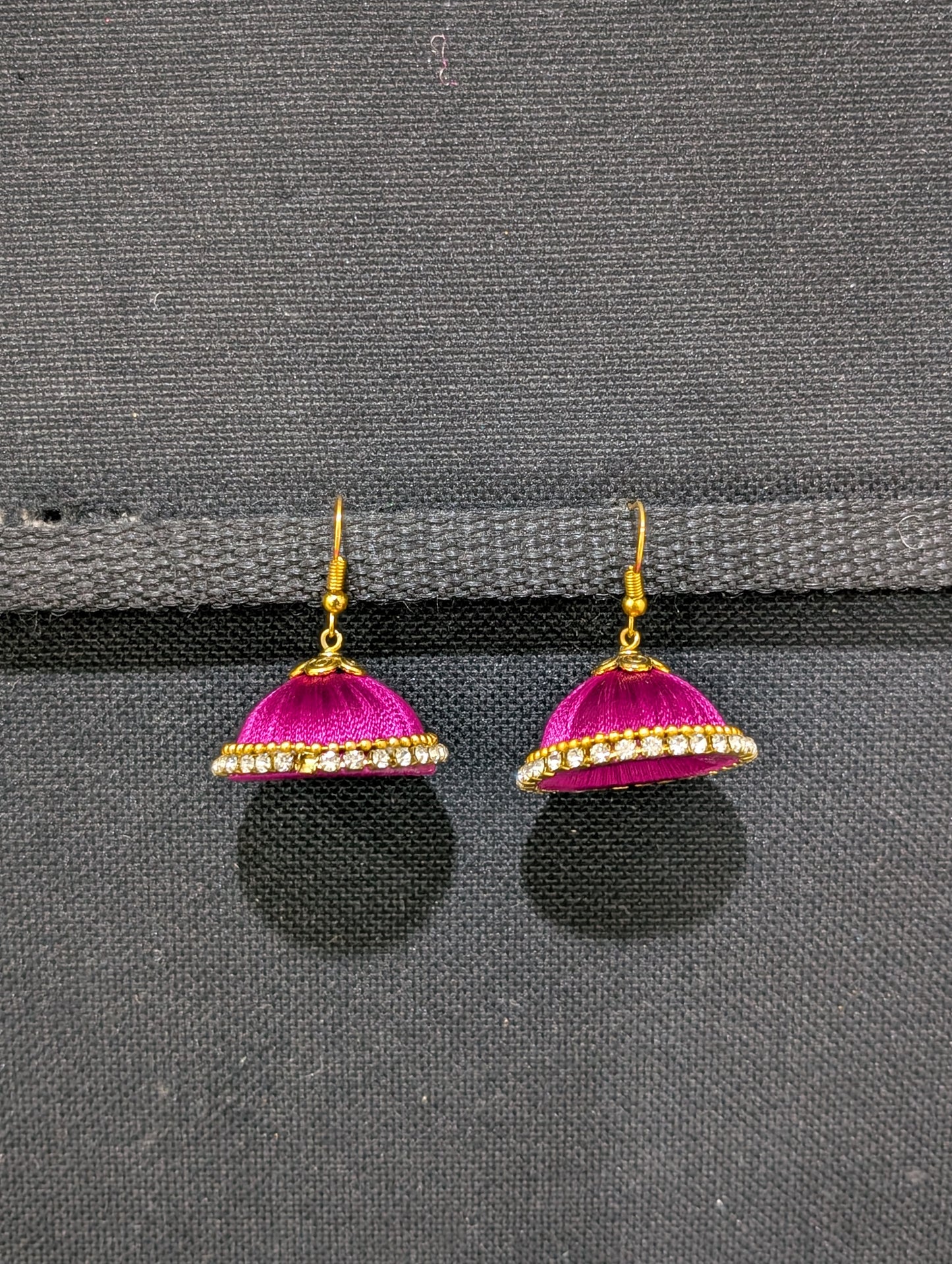 Silk Thread stone work hook Jhumka Earrings - Medium size
