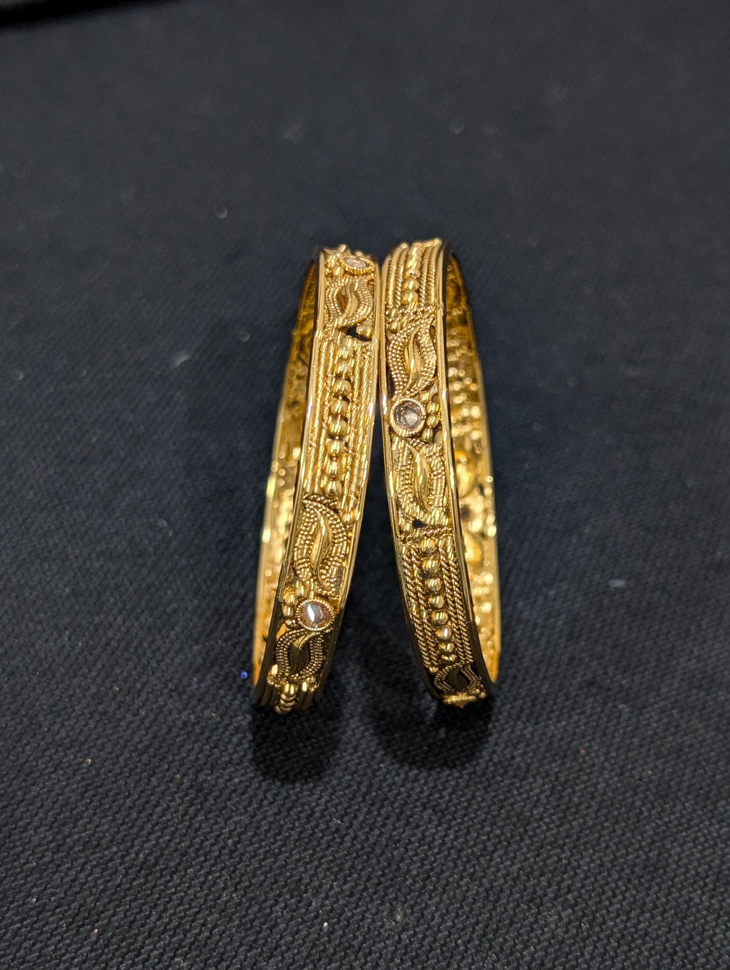 Gold plated Polki stone Leaf design Pair Bangles