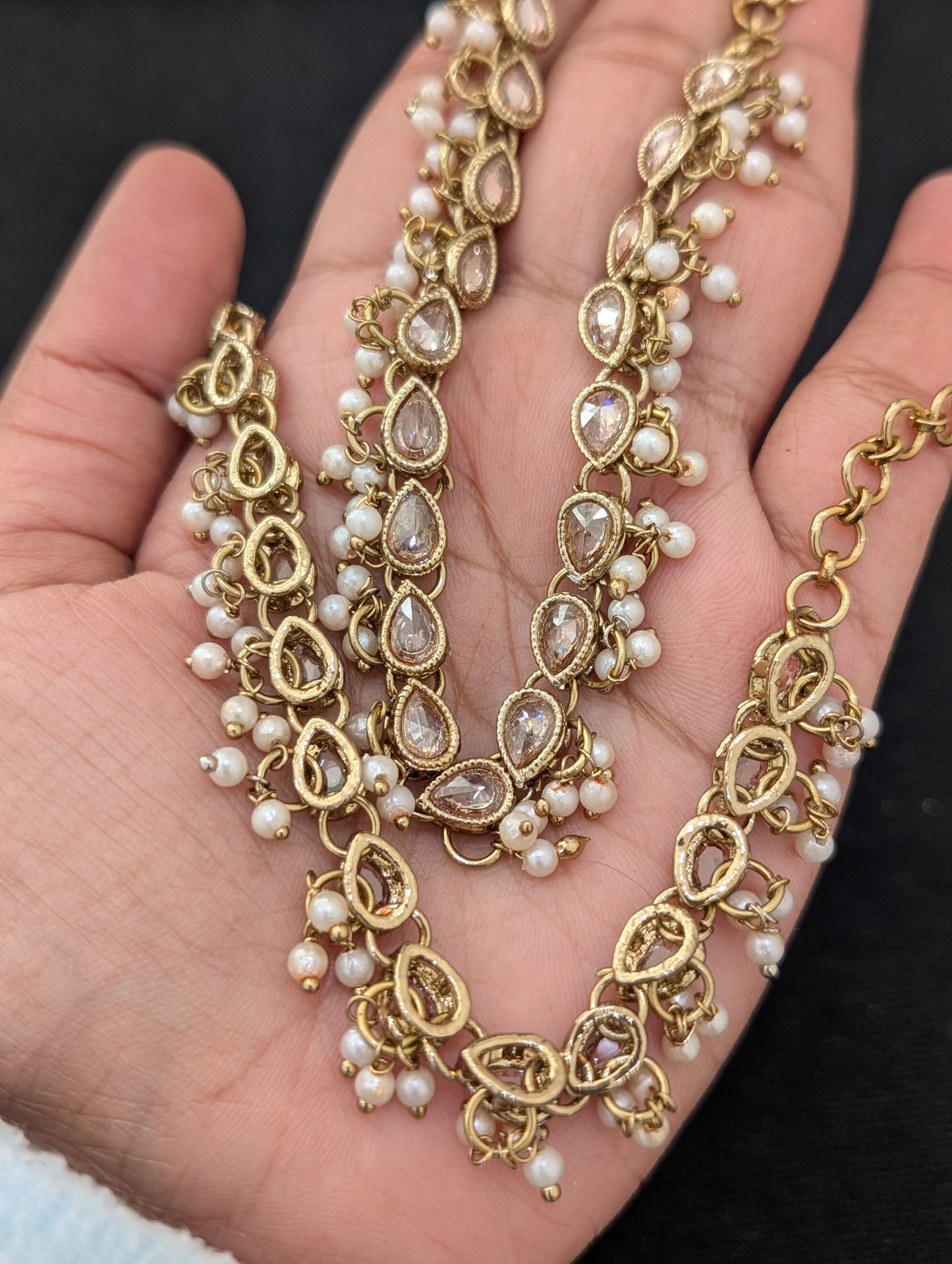 Mehandi Gold plated Polki Anklets - D3