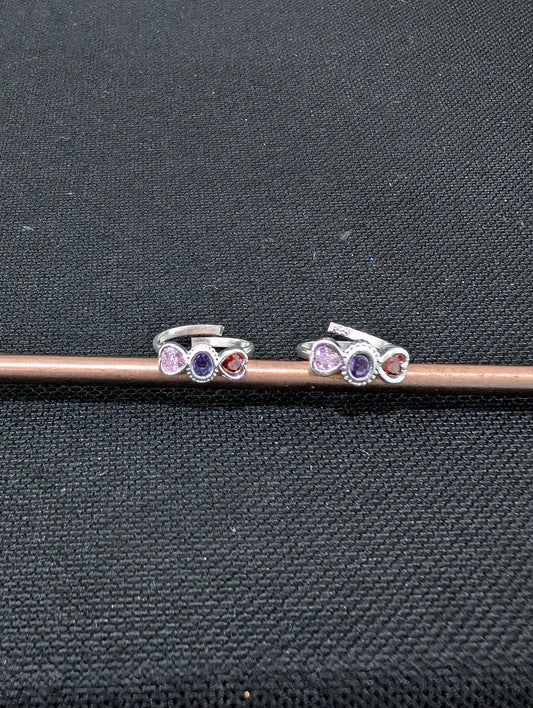 Bright silver CZ adjustable Toe Rings - D4