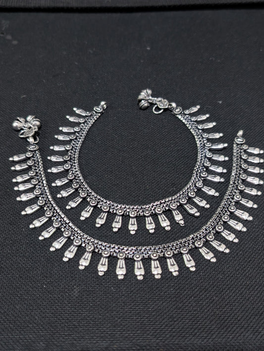 Oxidized Silver Spike design pair Anklets