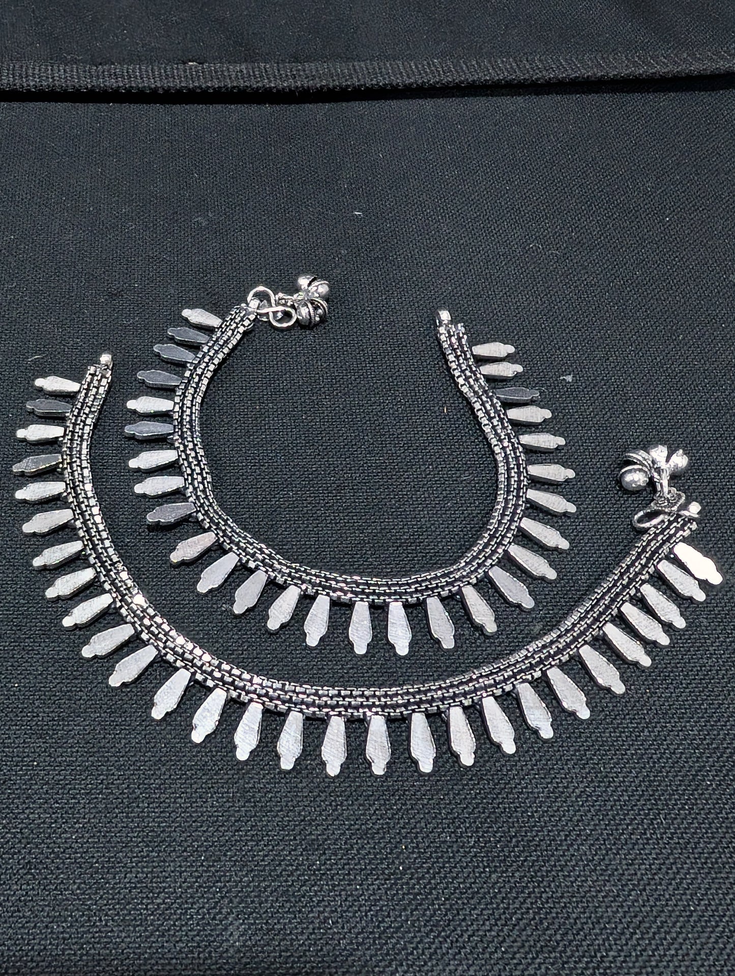 Oxidized Silver Spike design pair Anklets