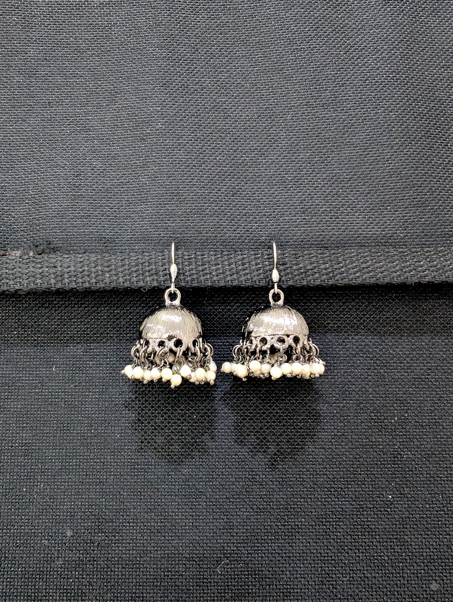 Black plated hook drop jhumka earrings