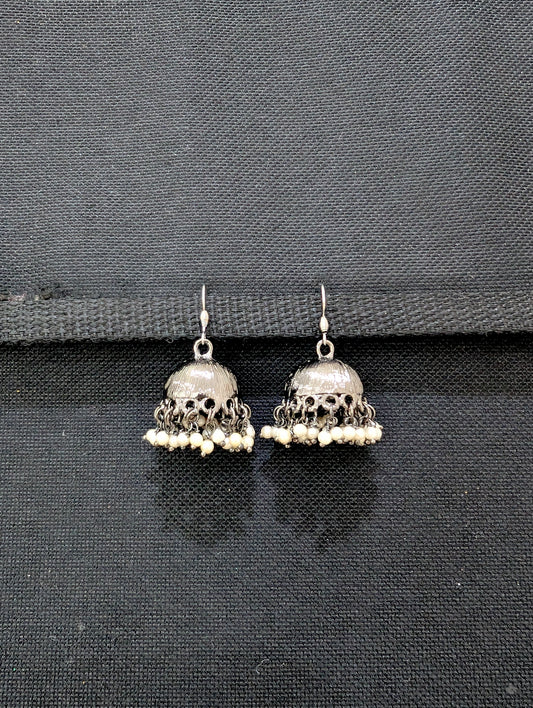 Black plated hook drop jhumka earrings