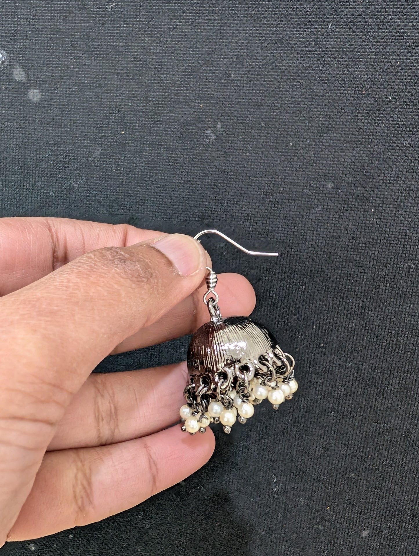 Black plated hook drop jhumka earrings