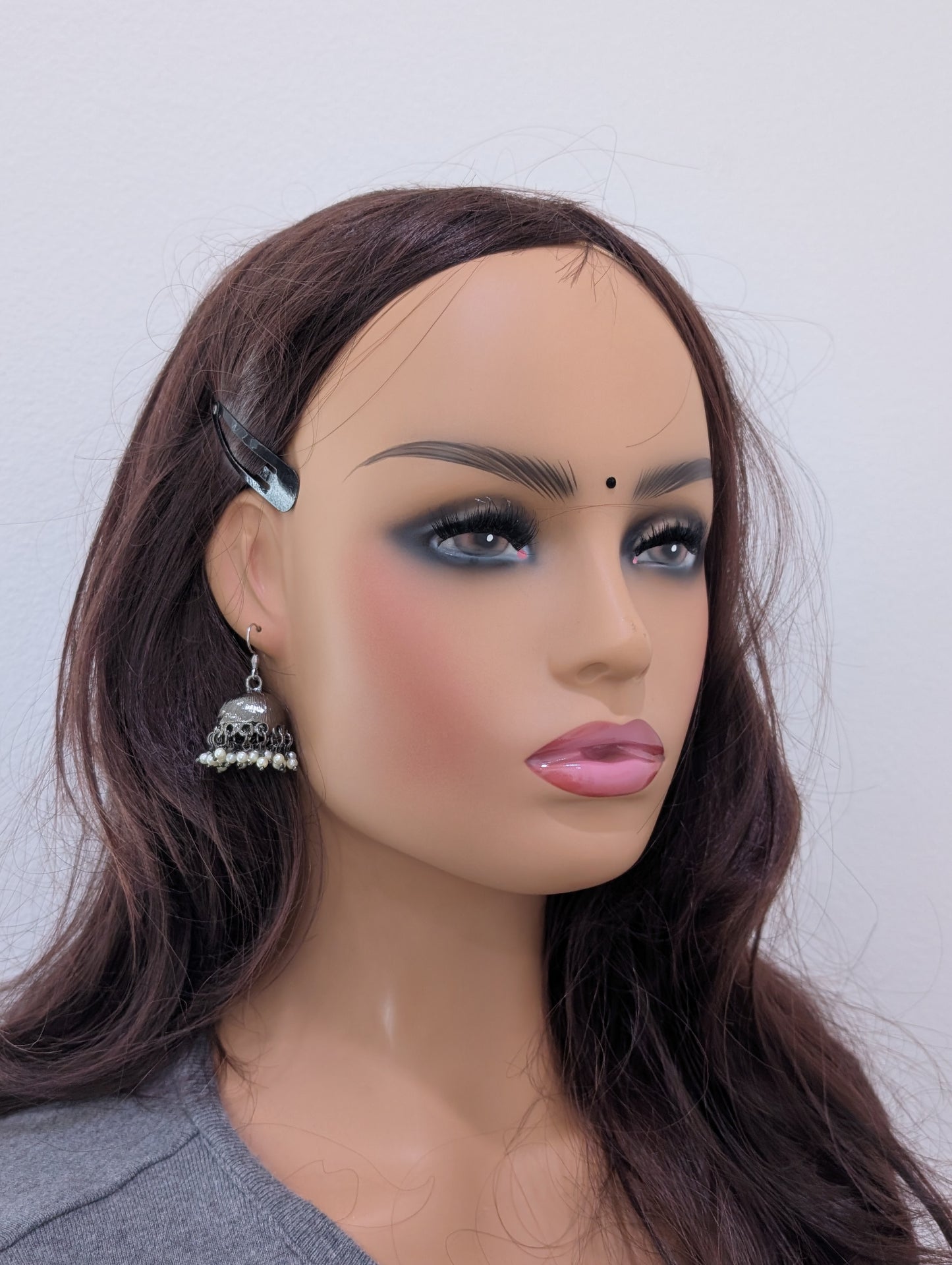 Black plated hook drop jhumka earrings