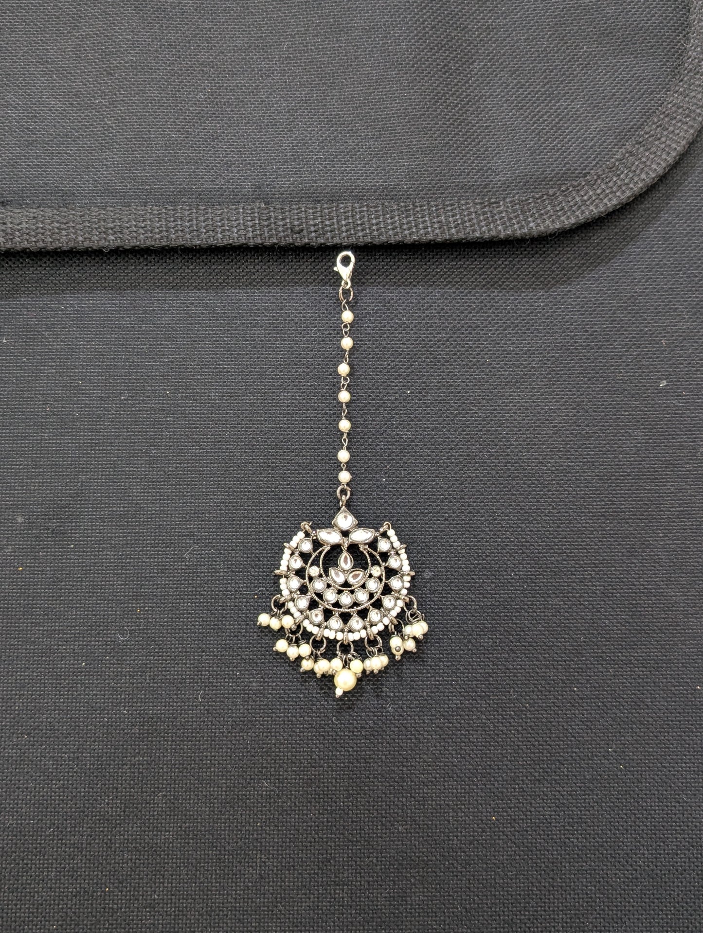 Black rhodium Chandbali Maang Tikka