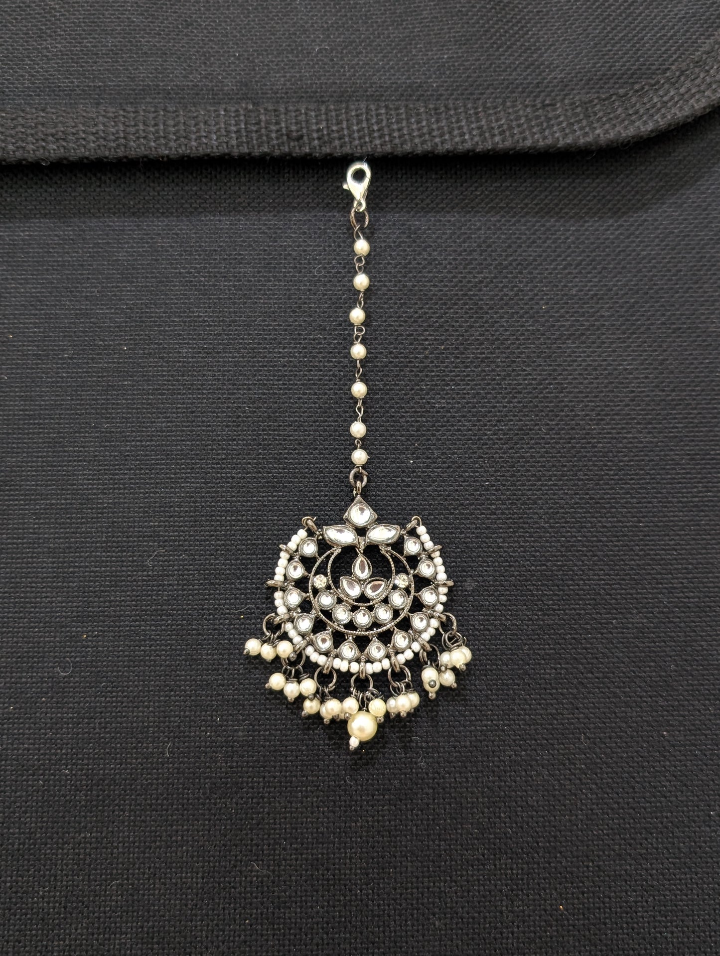 Black rhodium Chandbali Maang Tikka
