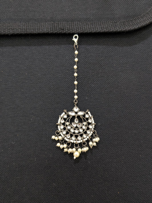 Black rhodium Chandbali Maang Tikka