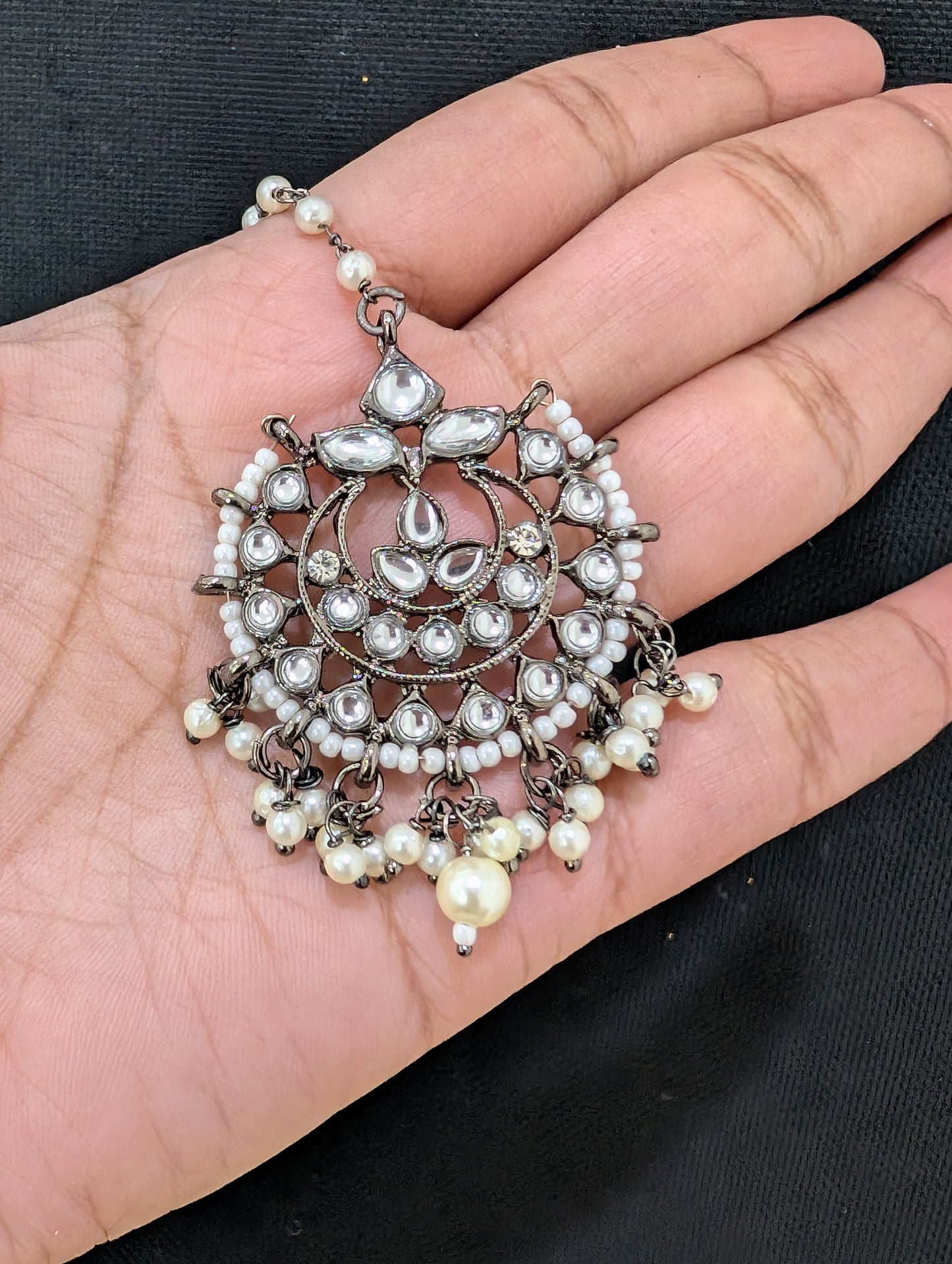 Black rhodium Chandbali Maang Tikka