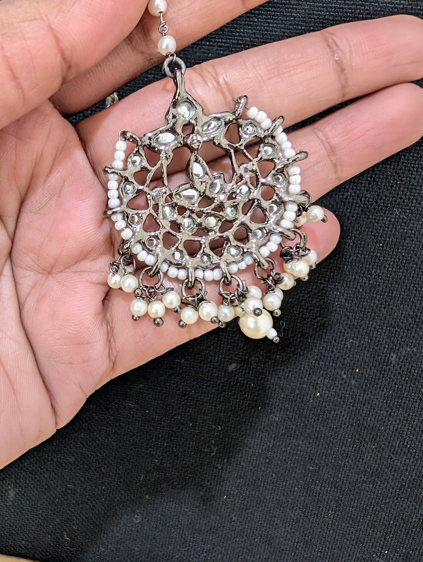 Black rhodium Chandbali Maang Tikka