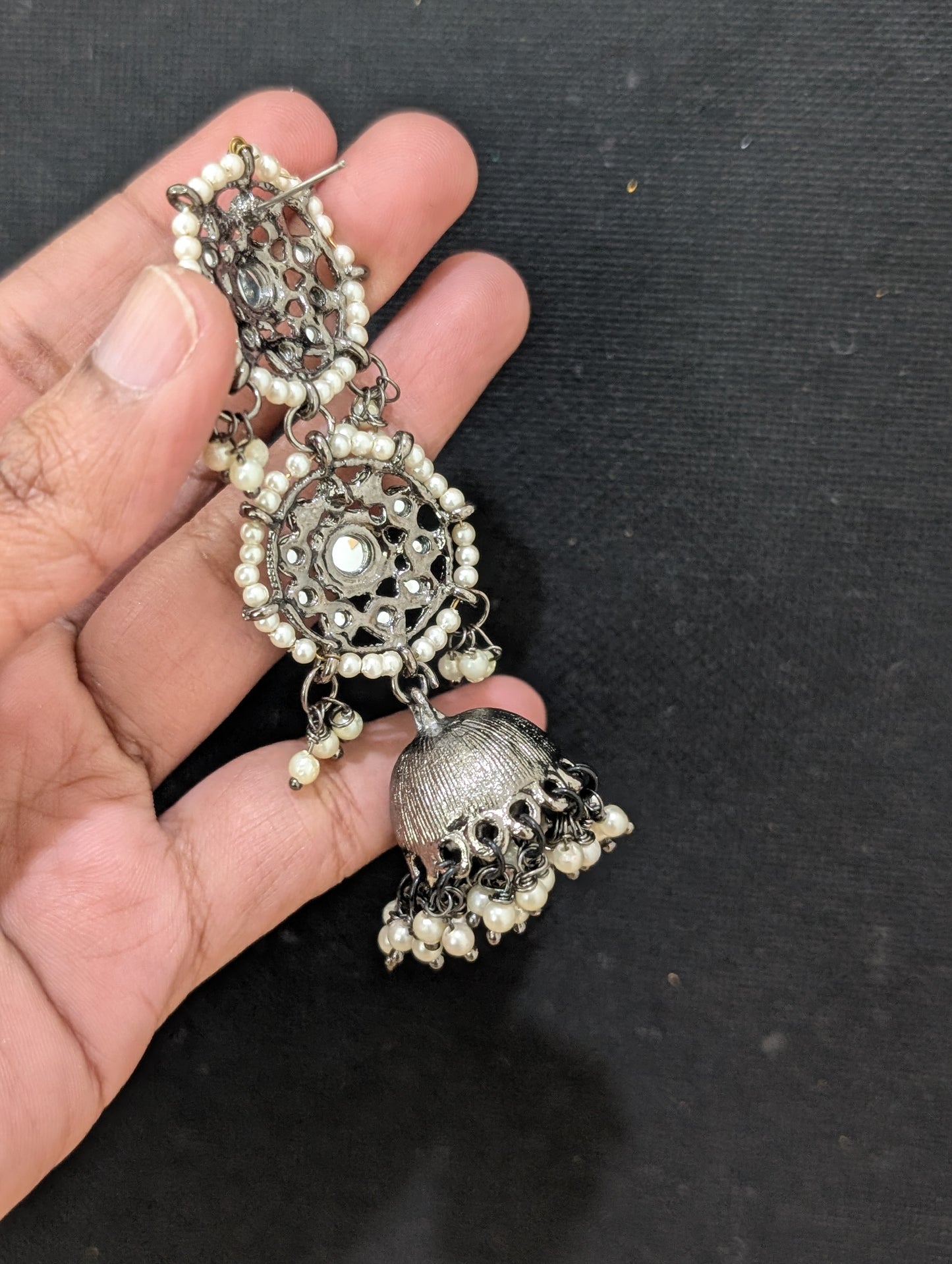 Black plated dual circle jhumka earrings