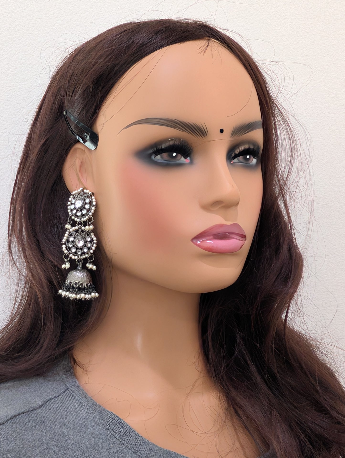 Black plated dual circle jhumka earrings