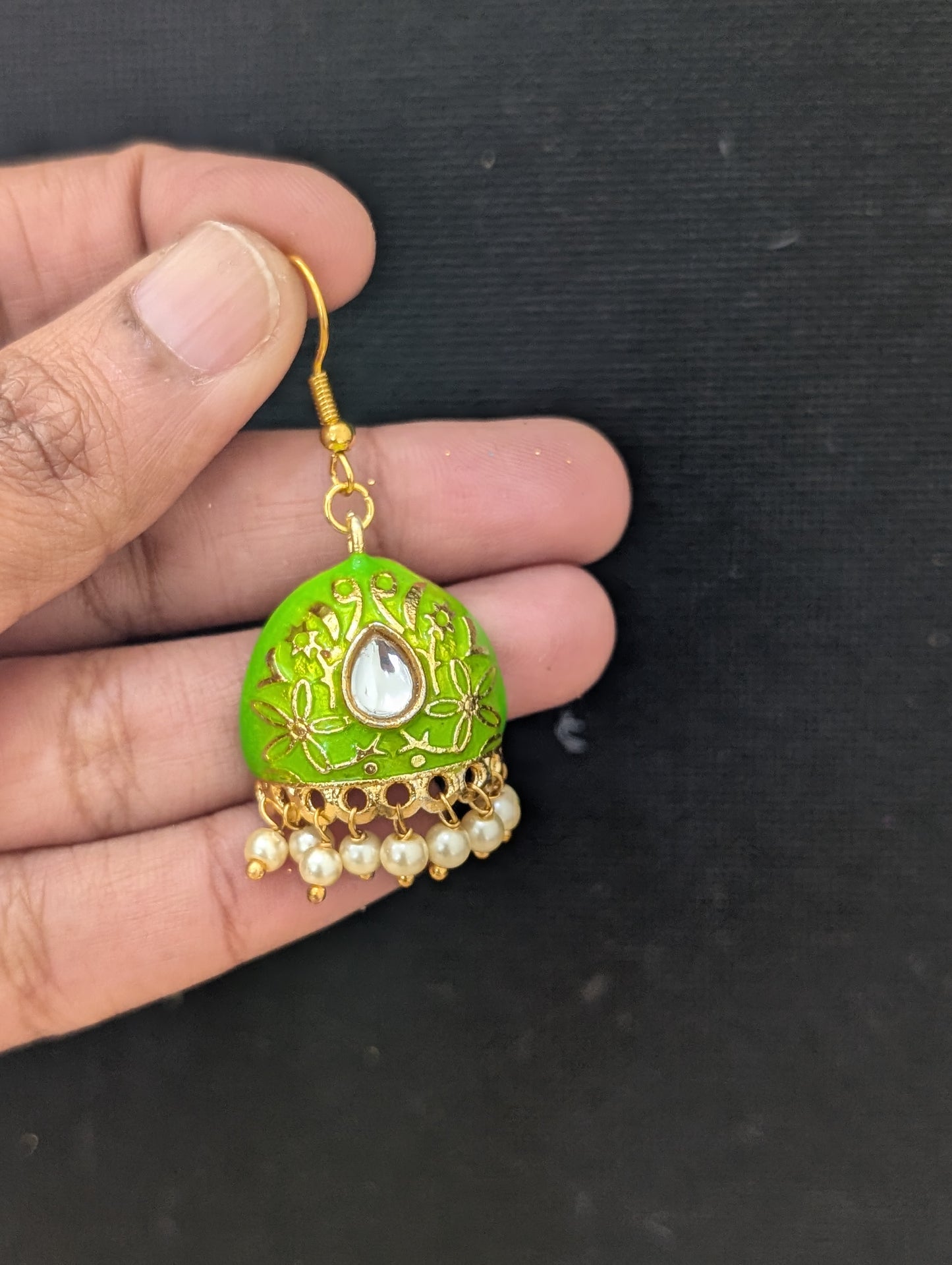 Colorful Enamel cut jhumka Hook drop Earrings